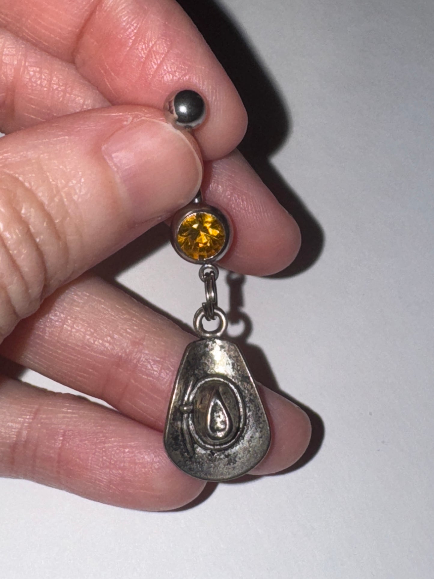 Hat Dangle Belly ring with Topaz Orange Gem