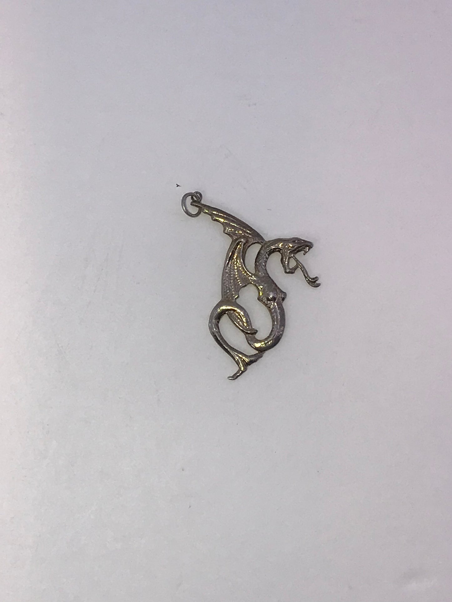 Sterling Silver Large Hissy Dragon Pendant