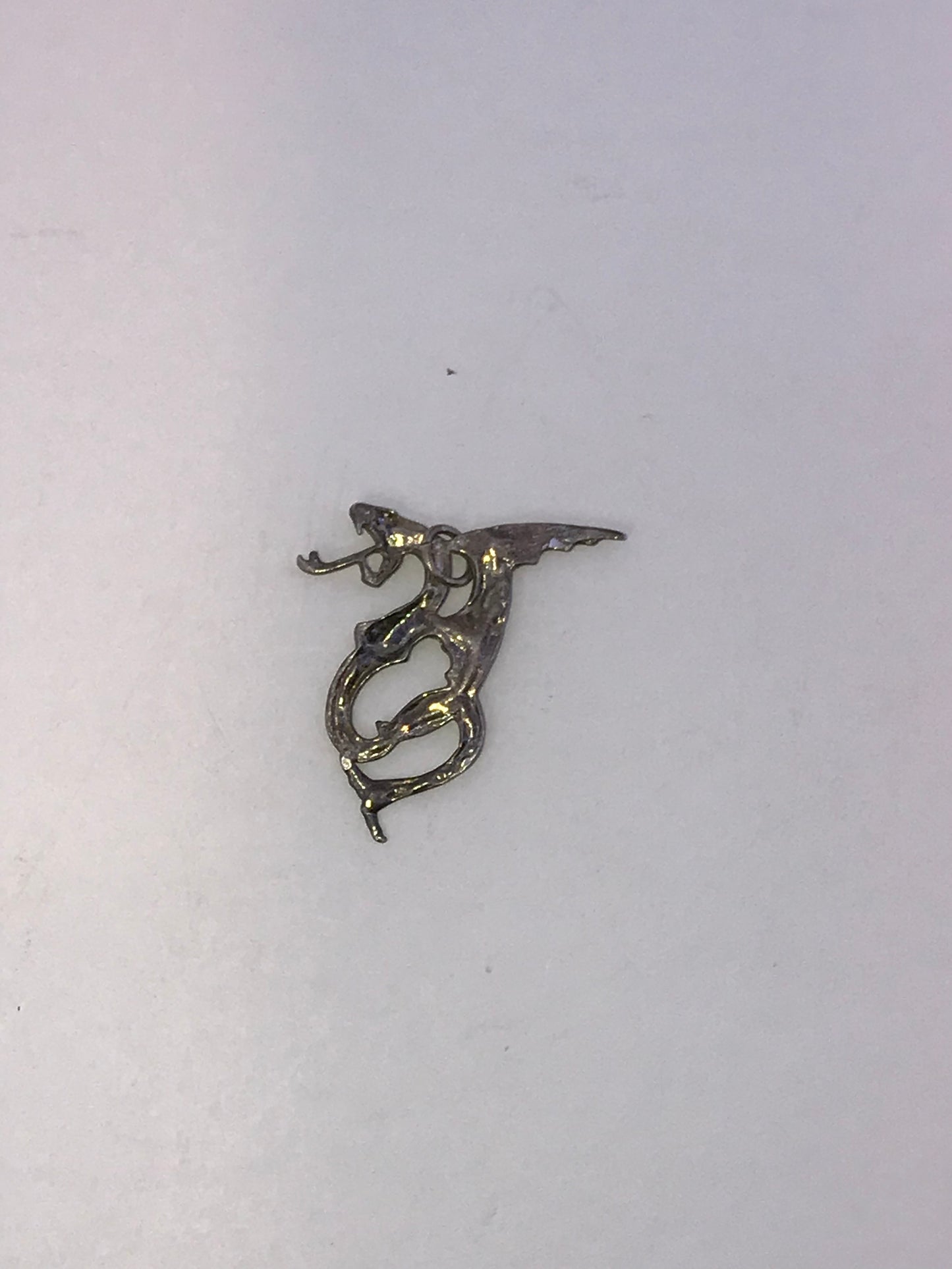 Sterling Silver Large Hissy Dragon Pendant