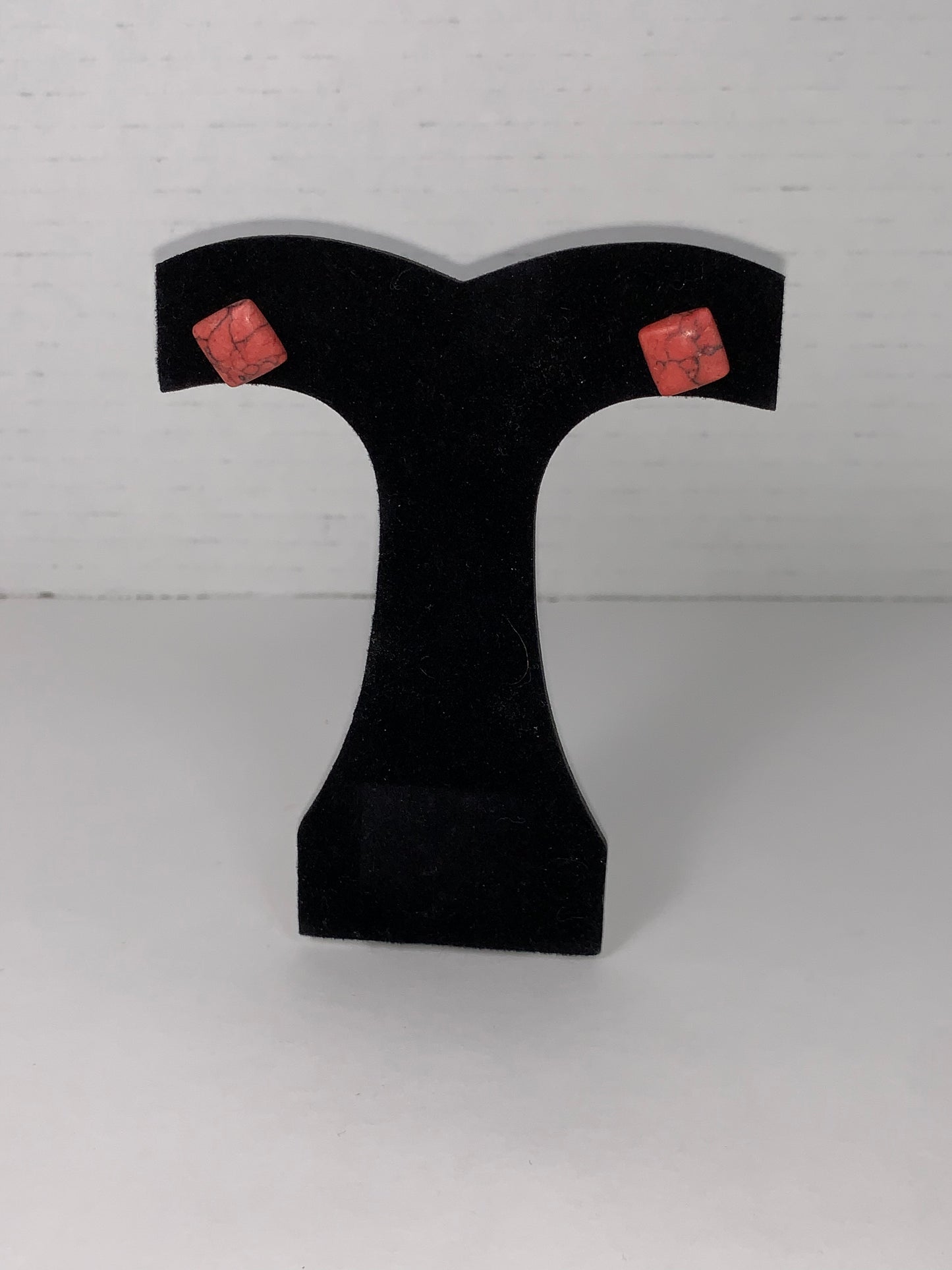 10mm Red Square Howlite Post Earrings