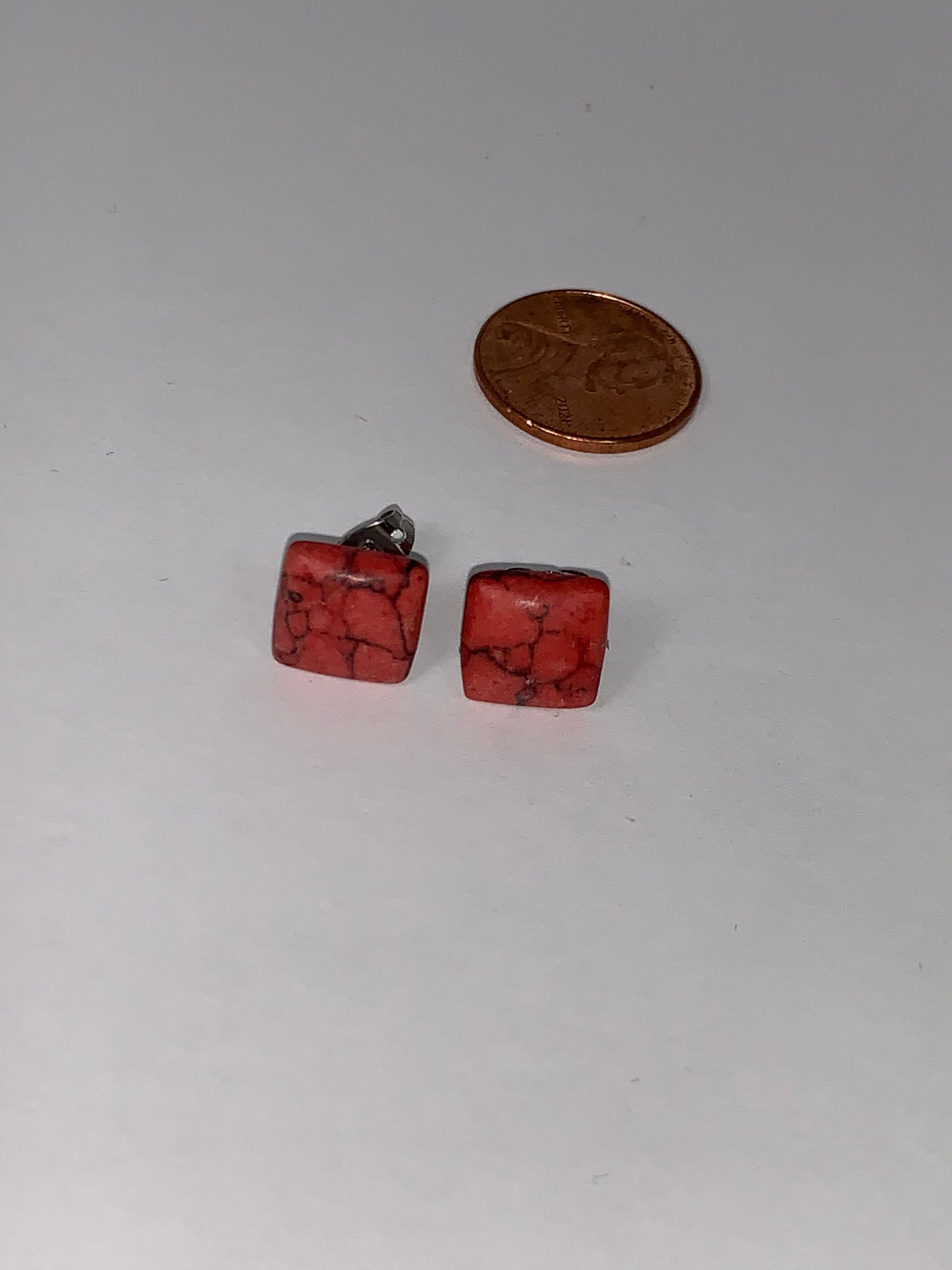 10mm Red Square Howlite Post Earrings