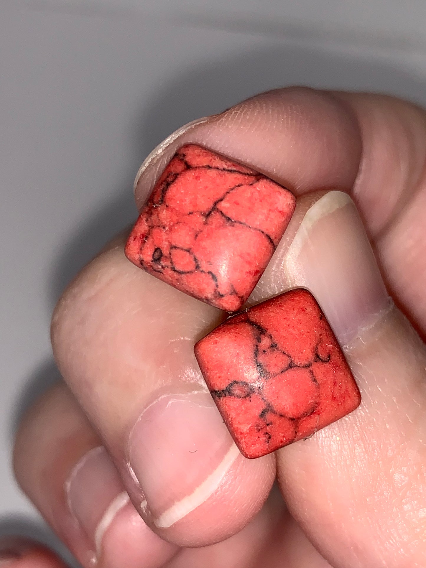 10mm Red Square Howlite Post Earrings