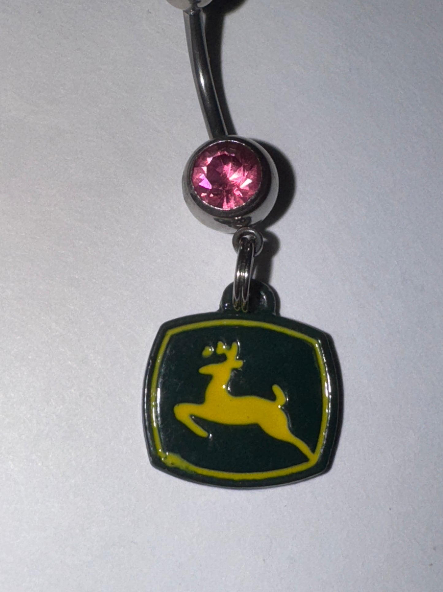 Medium Pink Gem John Deere Dangle Belly Ring
