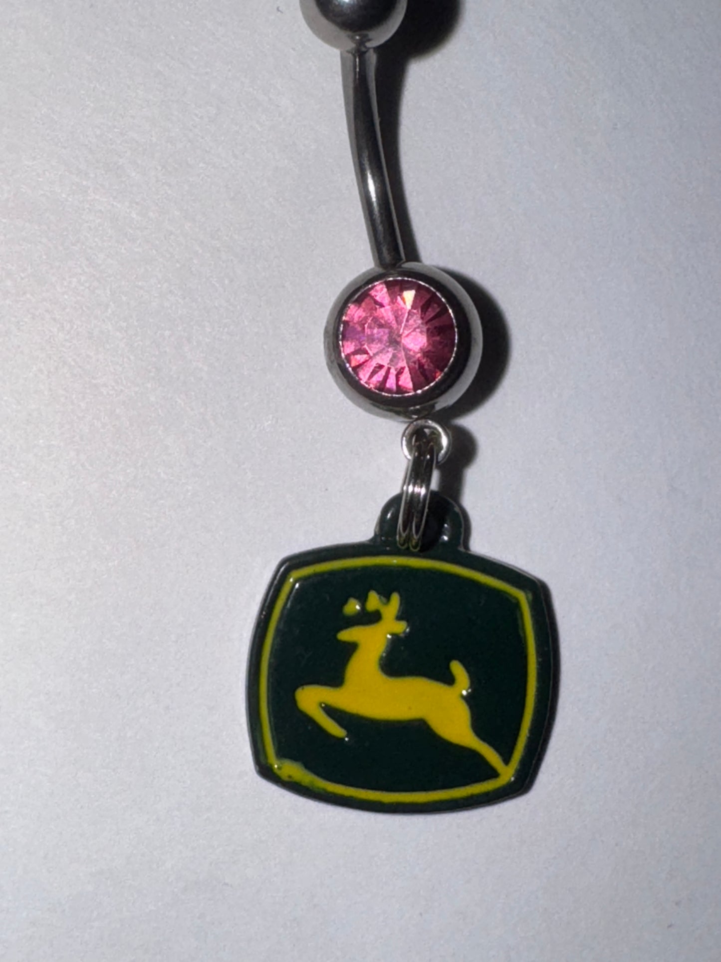 Medium Pink Gem John Deere Dangle Belly Ring