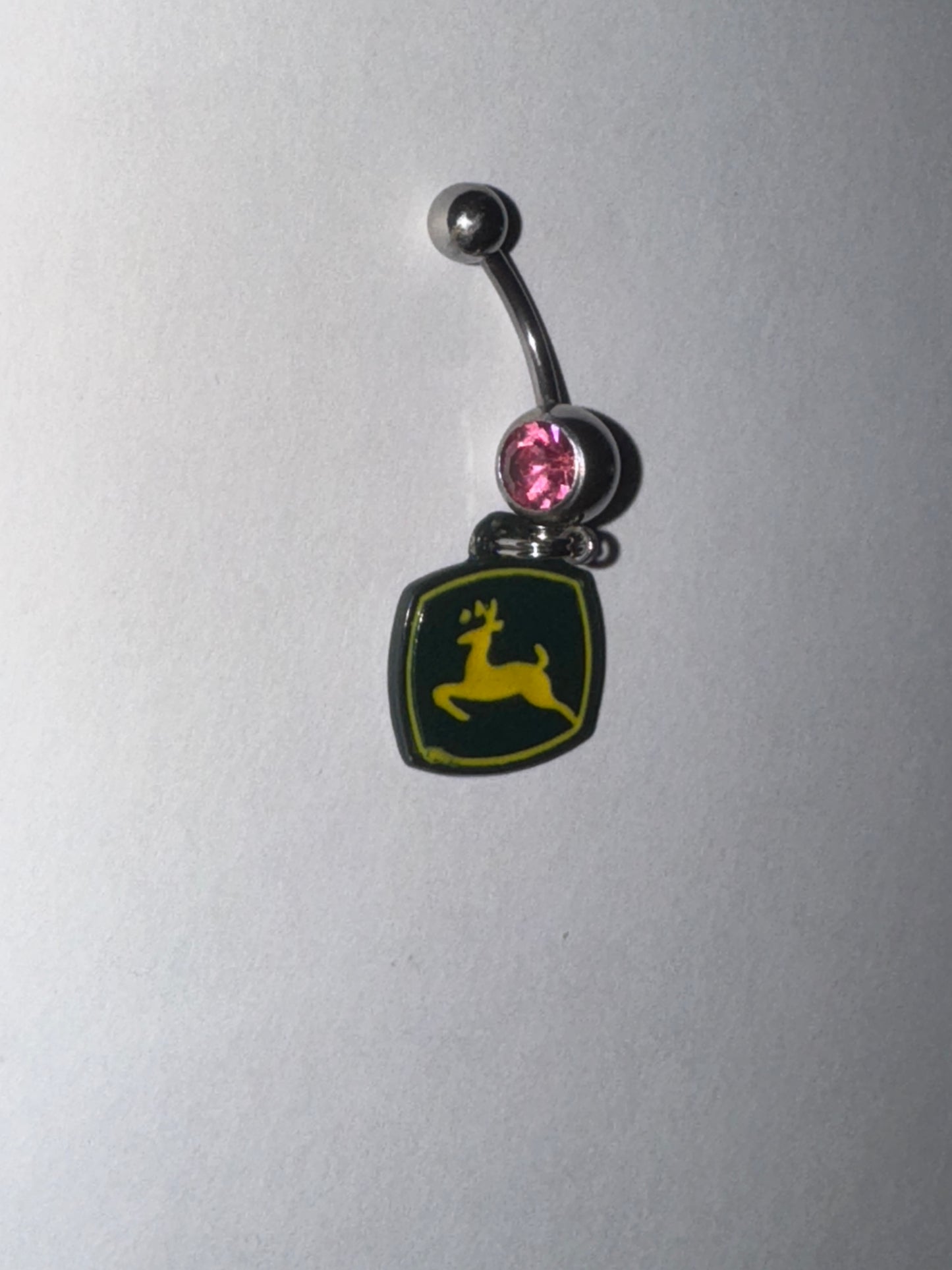 Medium Pink Gem John Deere Dangle Belly Ring