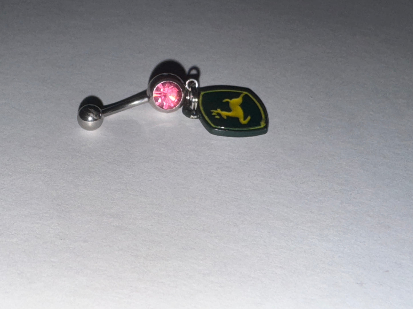 Medium Pink Gem John Deere Dangle Belly Ring