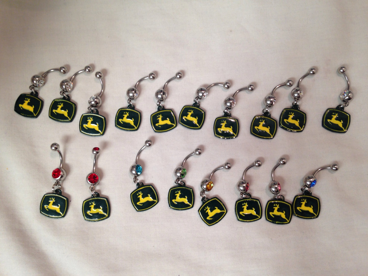 Red Gem John Deere Dangle Belly Ring