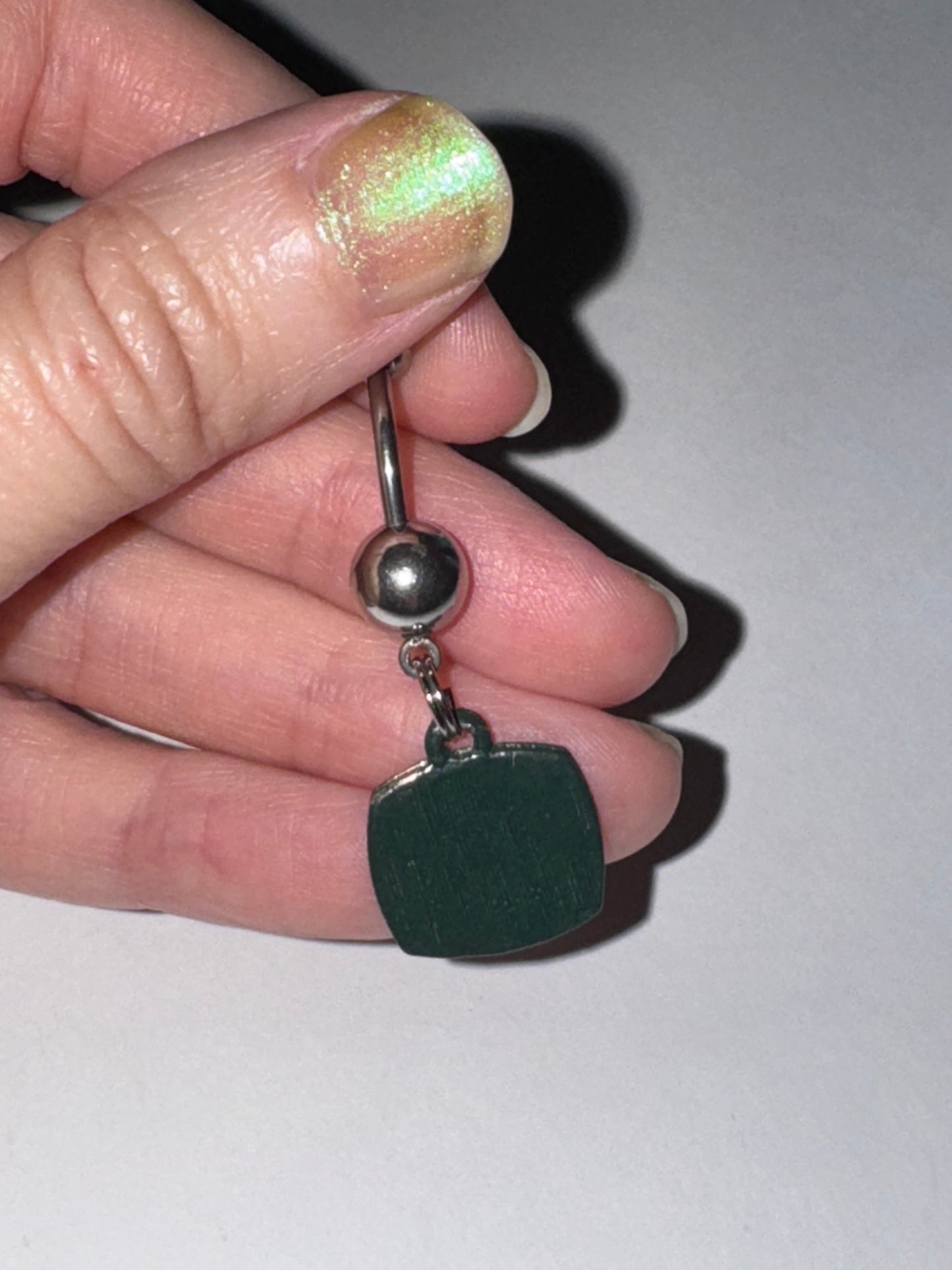 Red Gem John Deere Dangle Belly Ring
