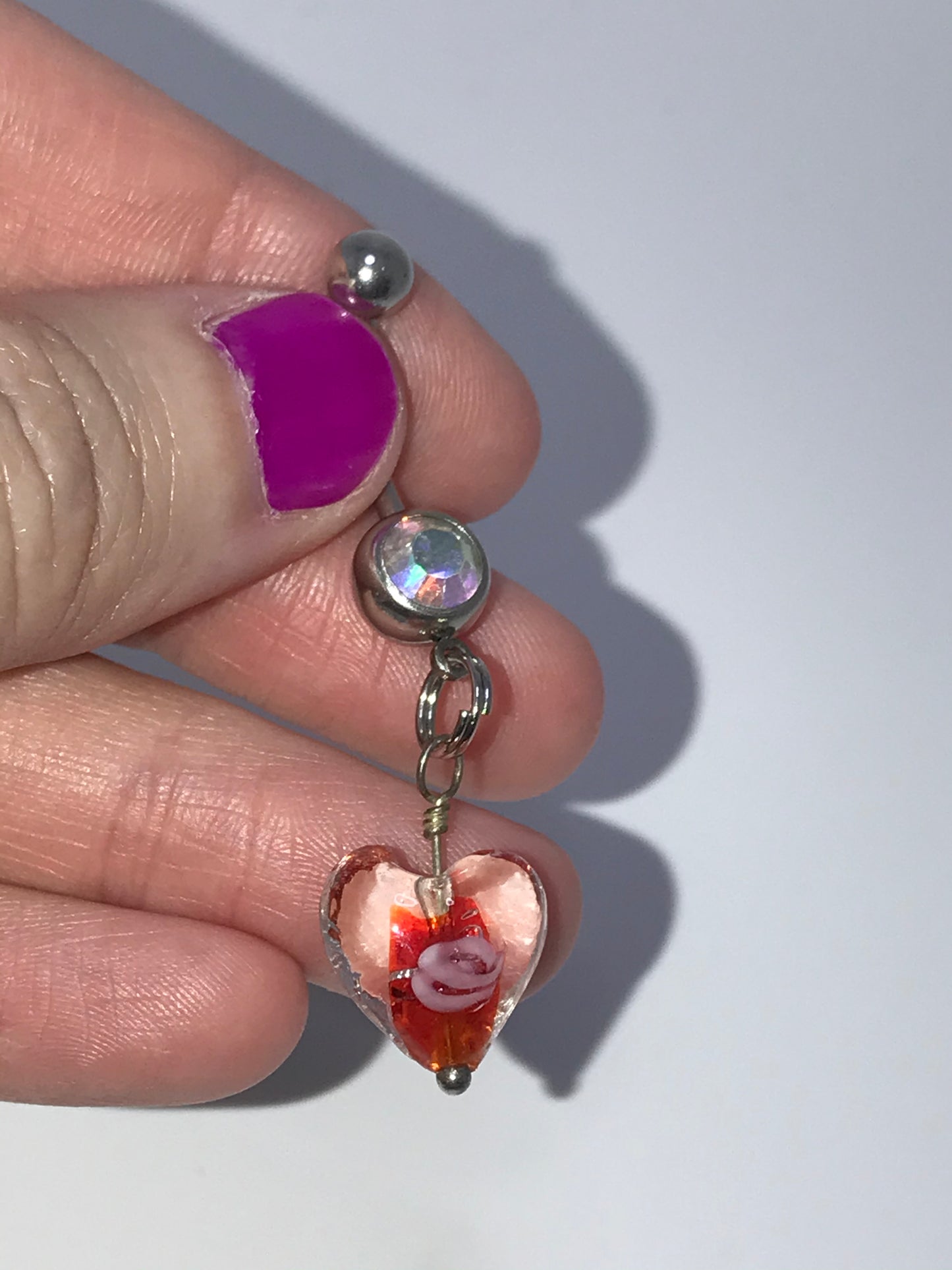 Red Lamp work Glass Heart Dangle Belly Rings