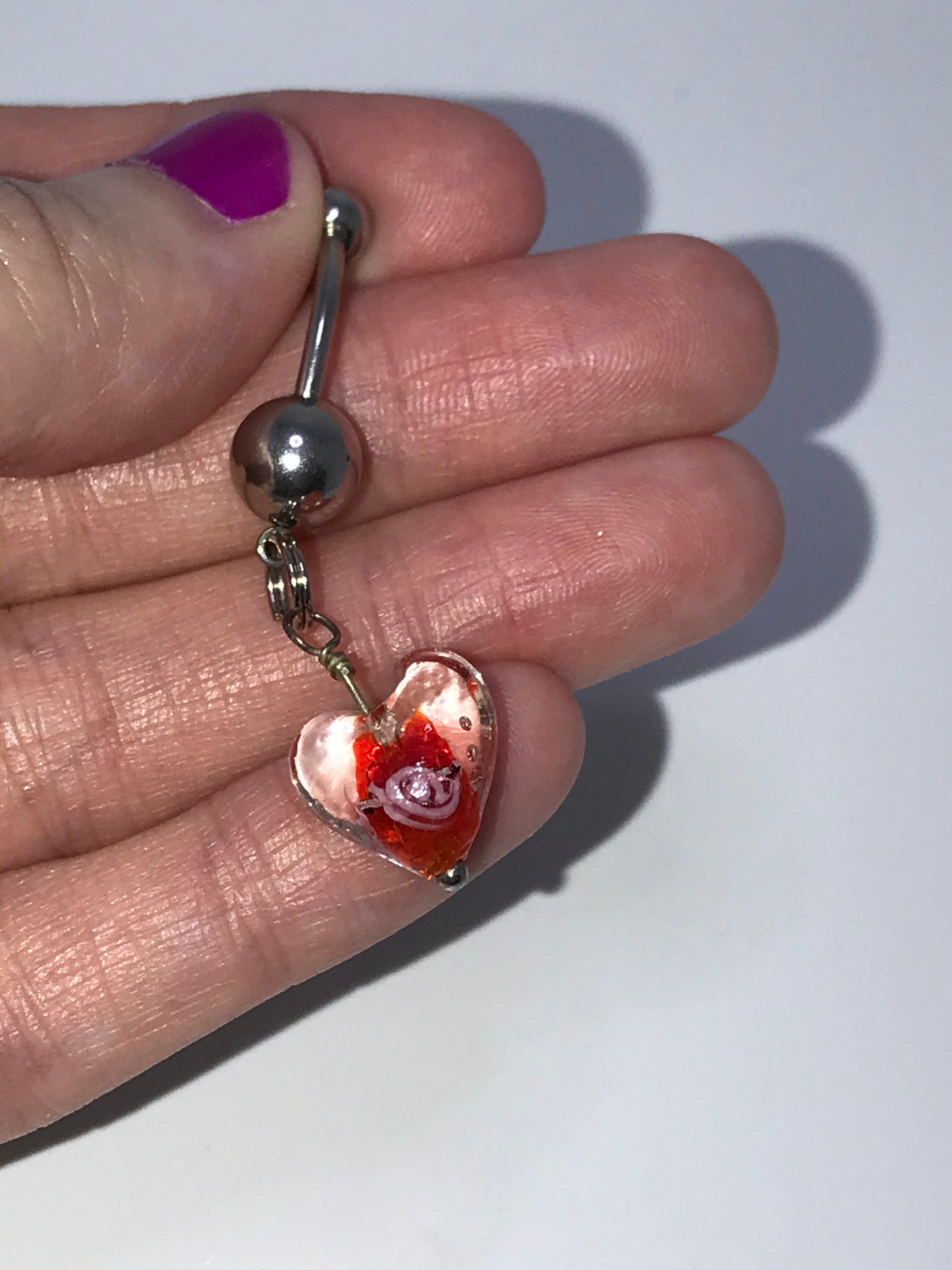 Red Lamp work Glass Heart Dangle Belly Rings