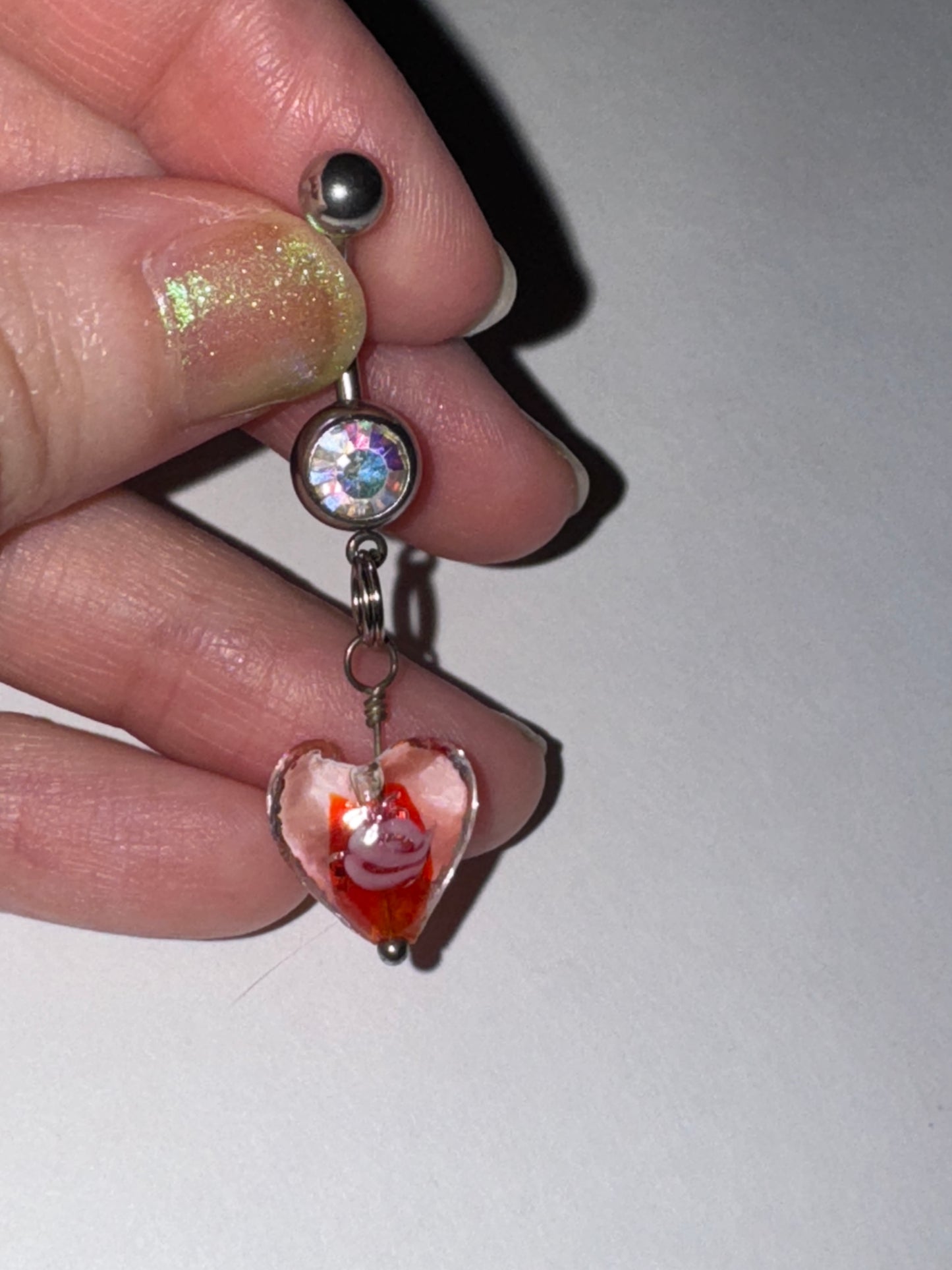 Red Lamp work Glass Heart Dangle Belly Rings