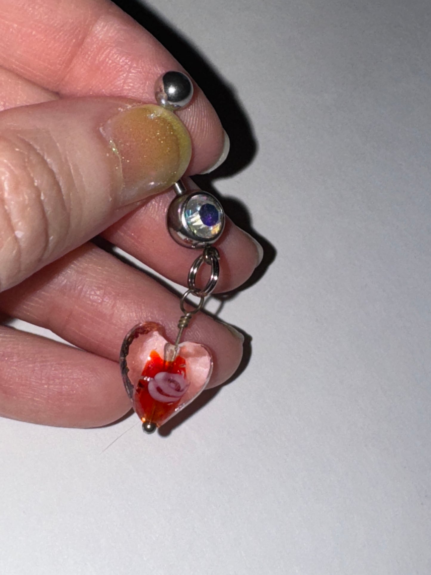 Red Lamp work Glass Heart Dangle Belly Rings