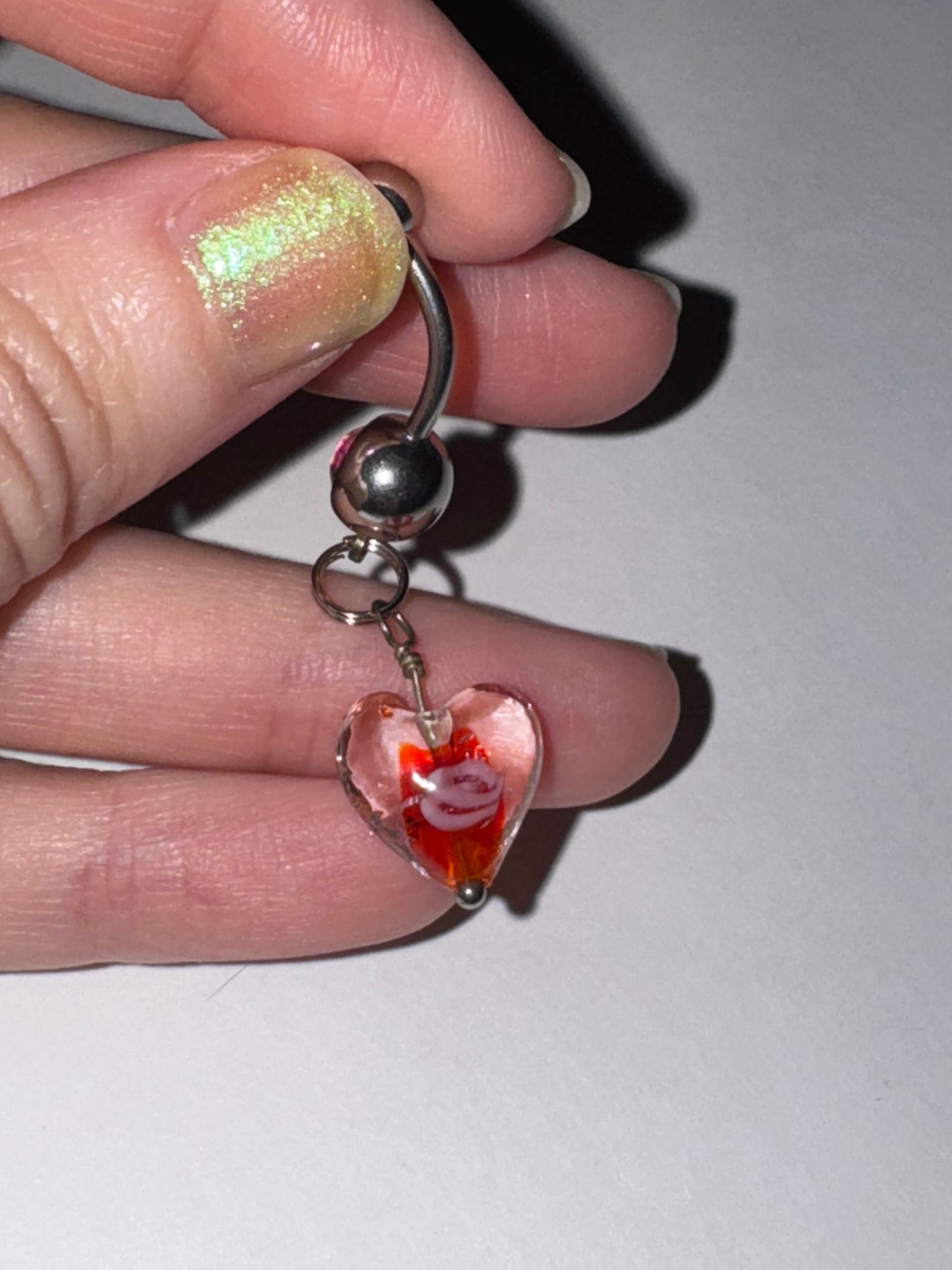 Red Lamp work Glass Heart Dangle Belly Rings