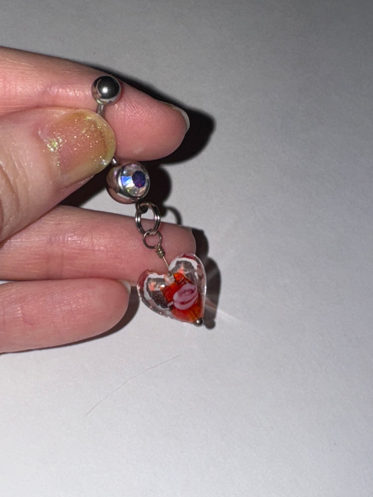Red Lamp work Glass Heart Dangle Belly Rings