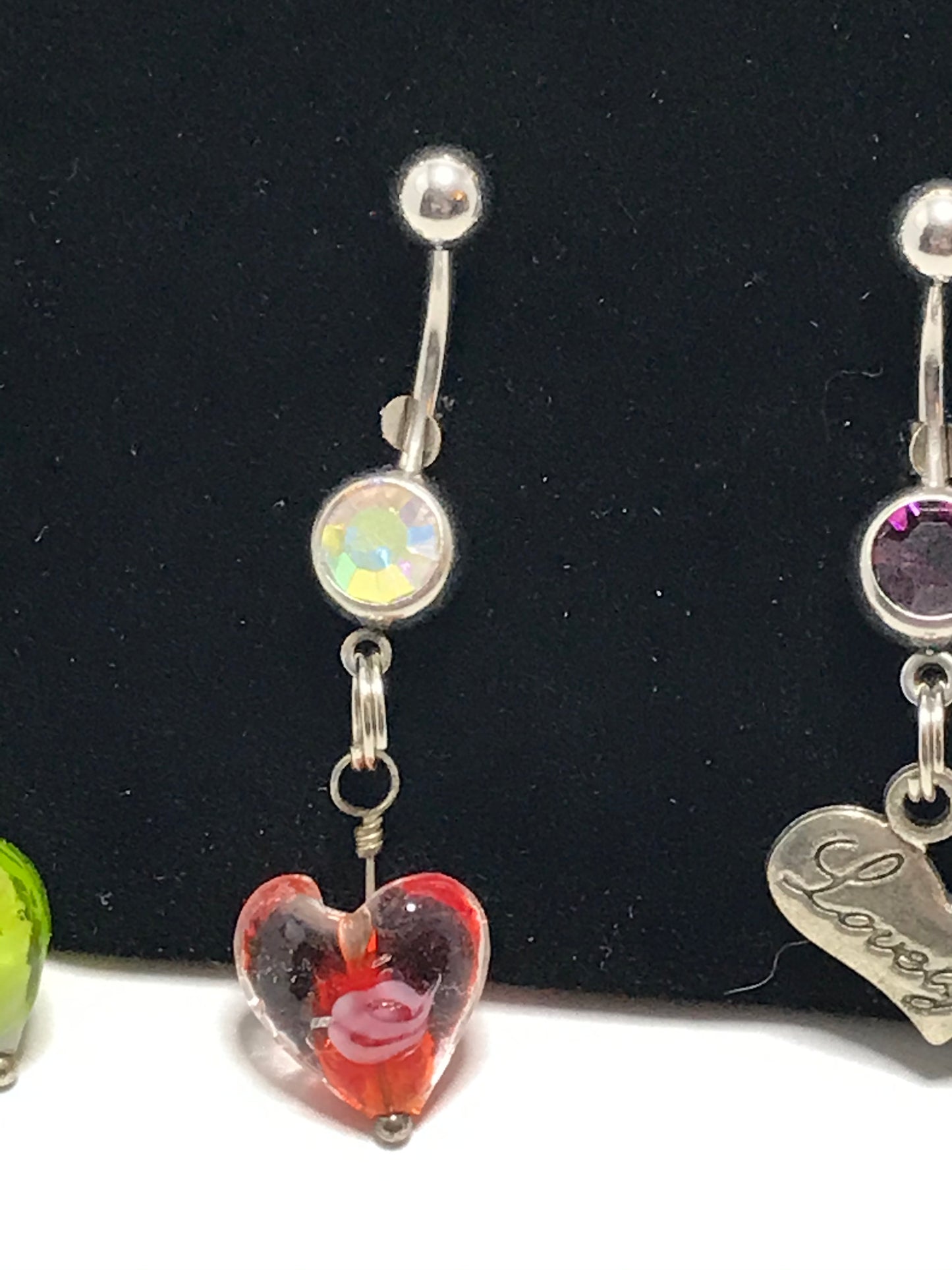 Red Lamp work Glass Heart Dangle Belly Rings