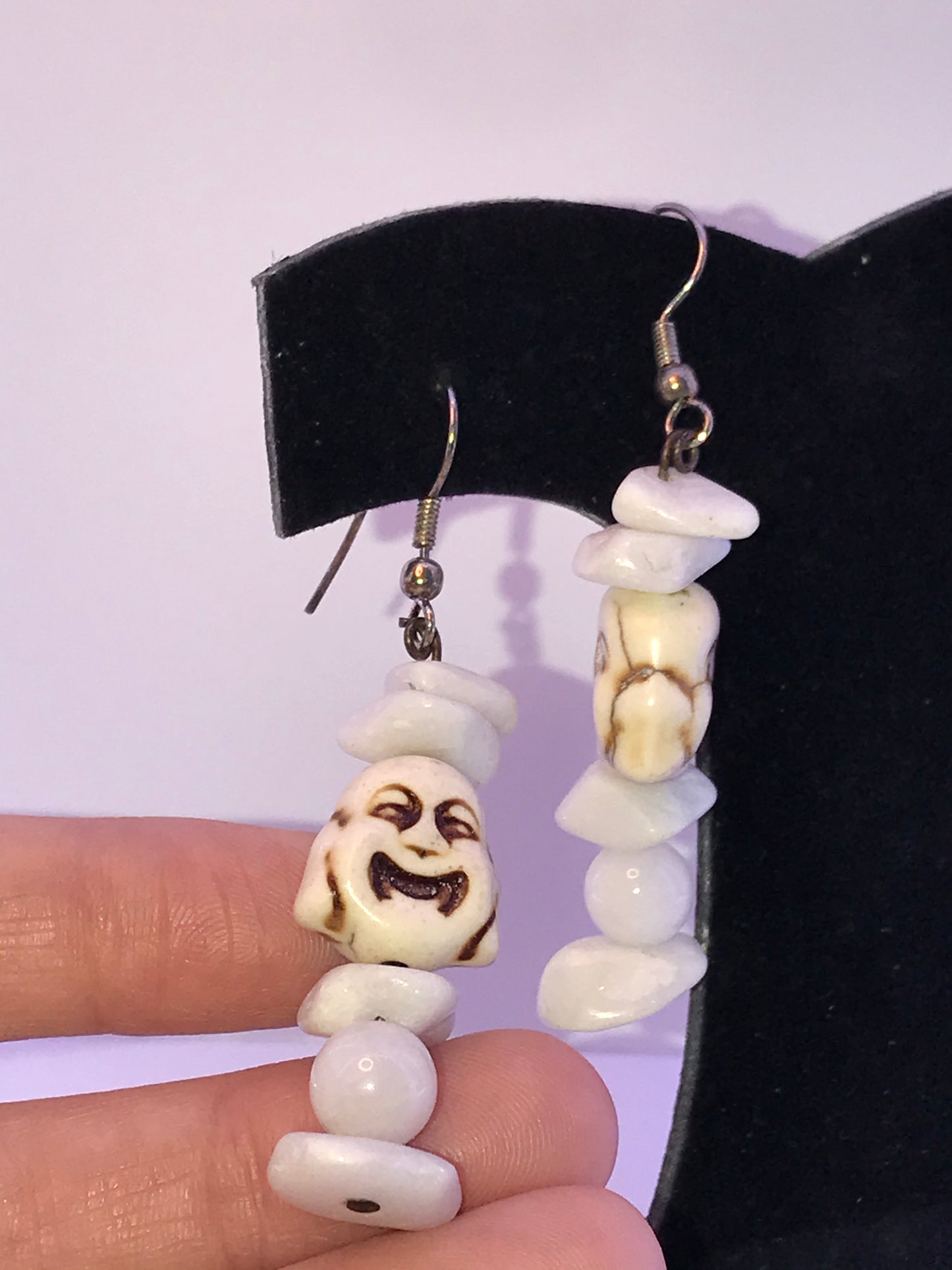 Laughing Buddha and Snowy Quartz Earrings