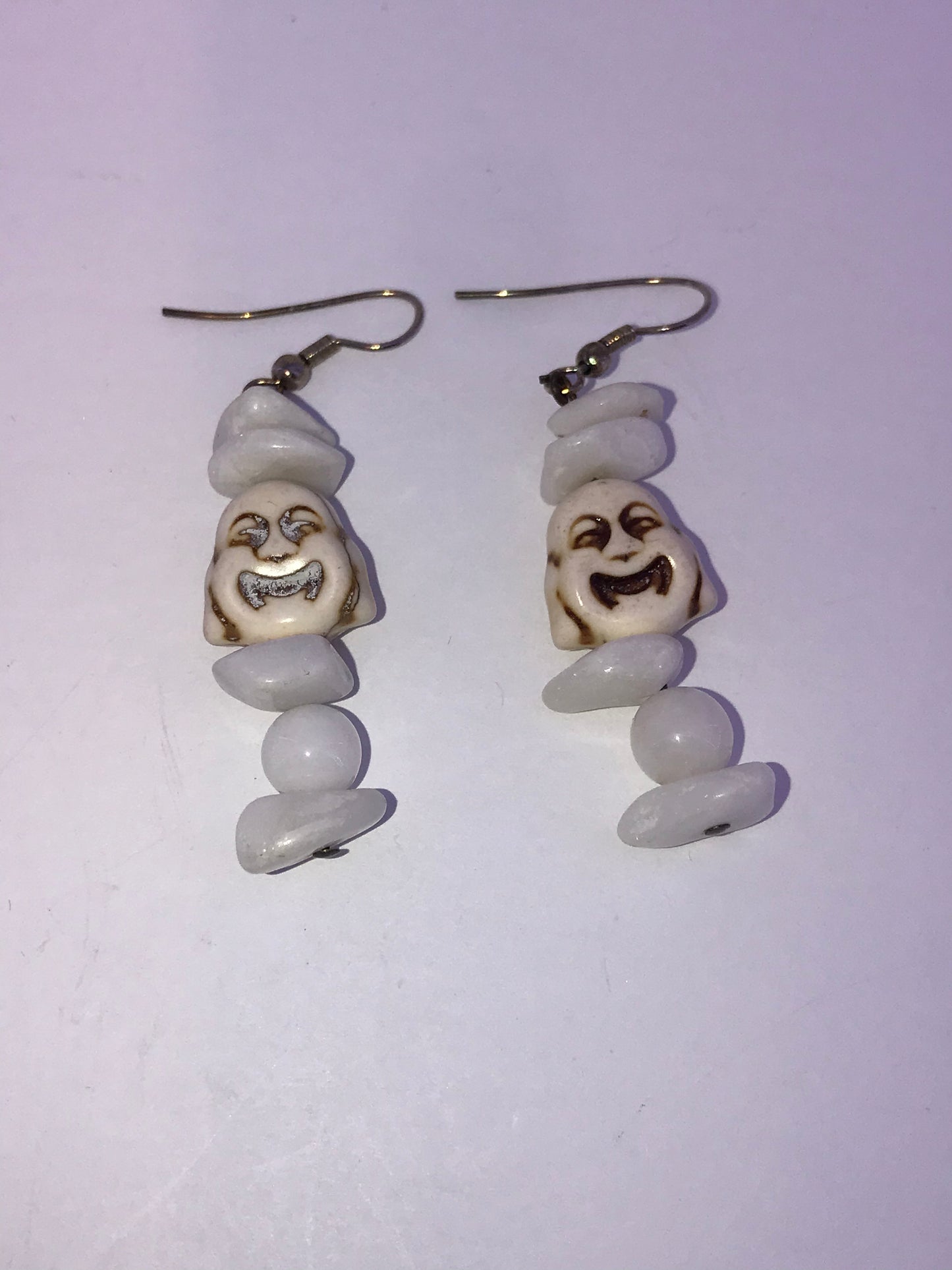 Laughing Buddha and Snowy Quartz Earrings