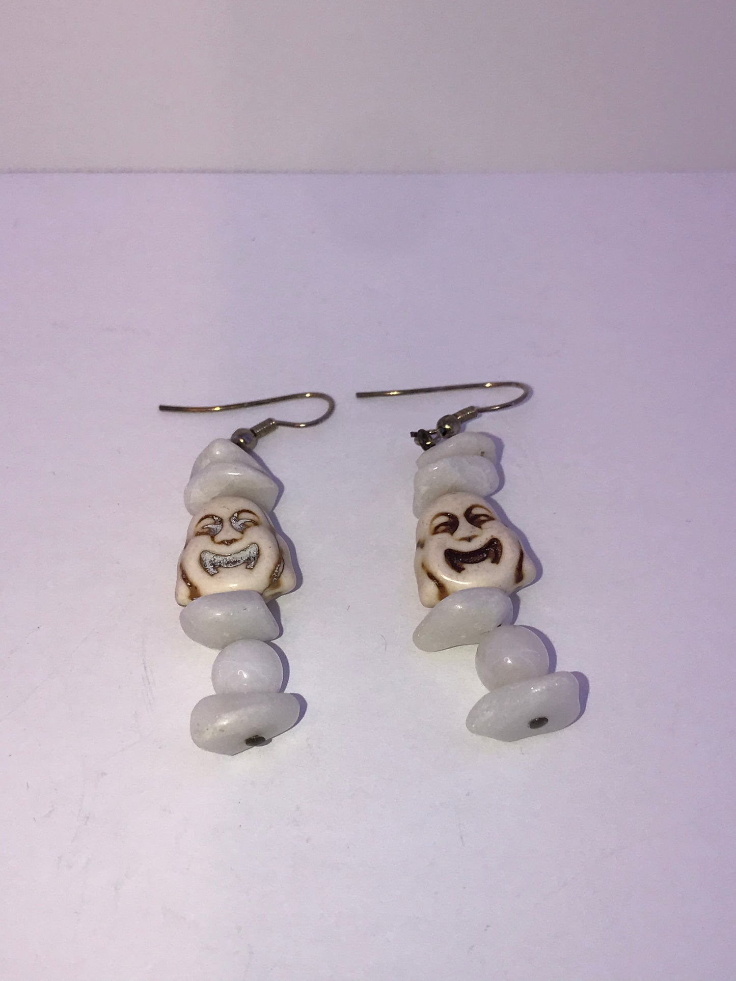 Laughing Buddha and Snowy Quartz Earrings