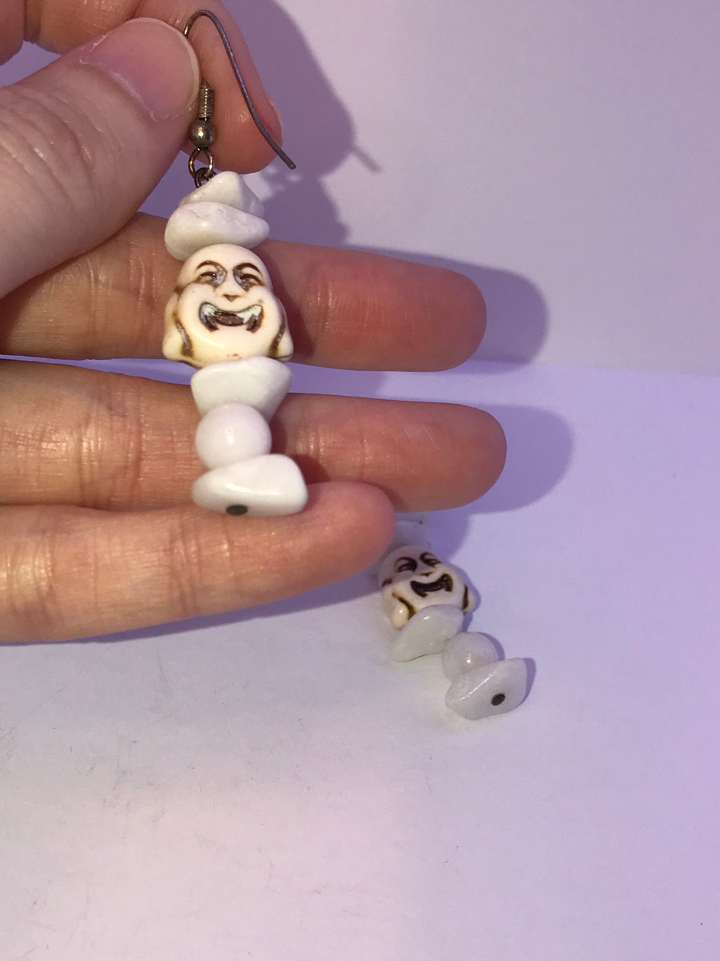 Laughing Buddha and Snowy Quartz Earrings