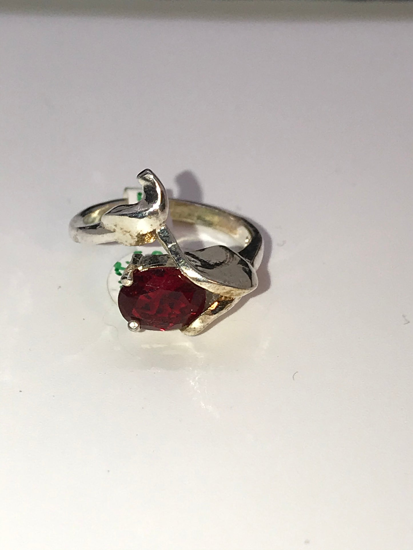 Sterling Silver Lily Ring With A Red Cz Size 8