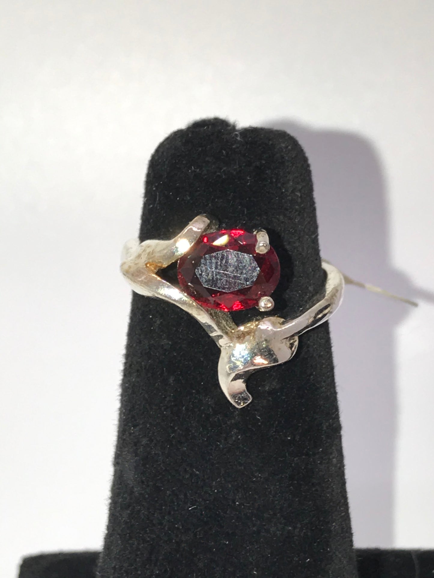 Sterling Silver Lily Ring With A Red Cz Size 8