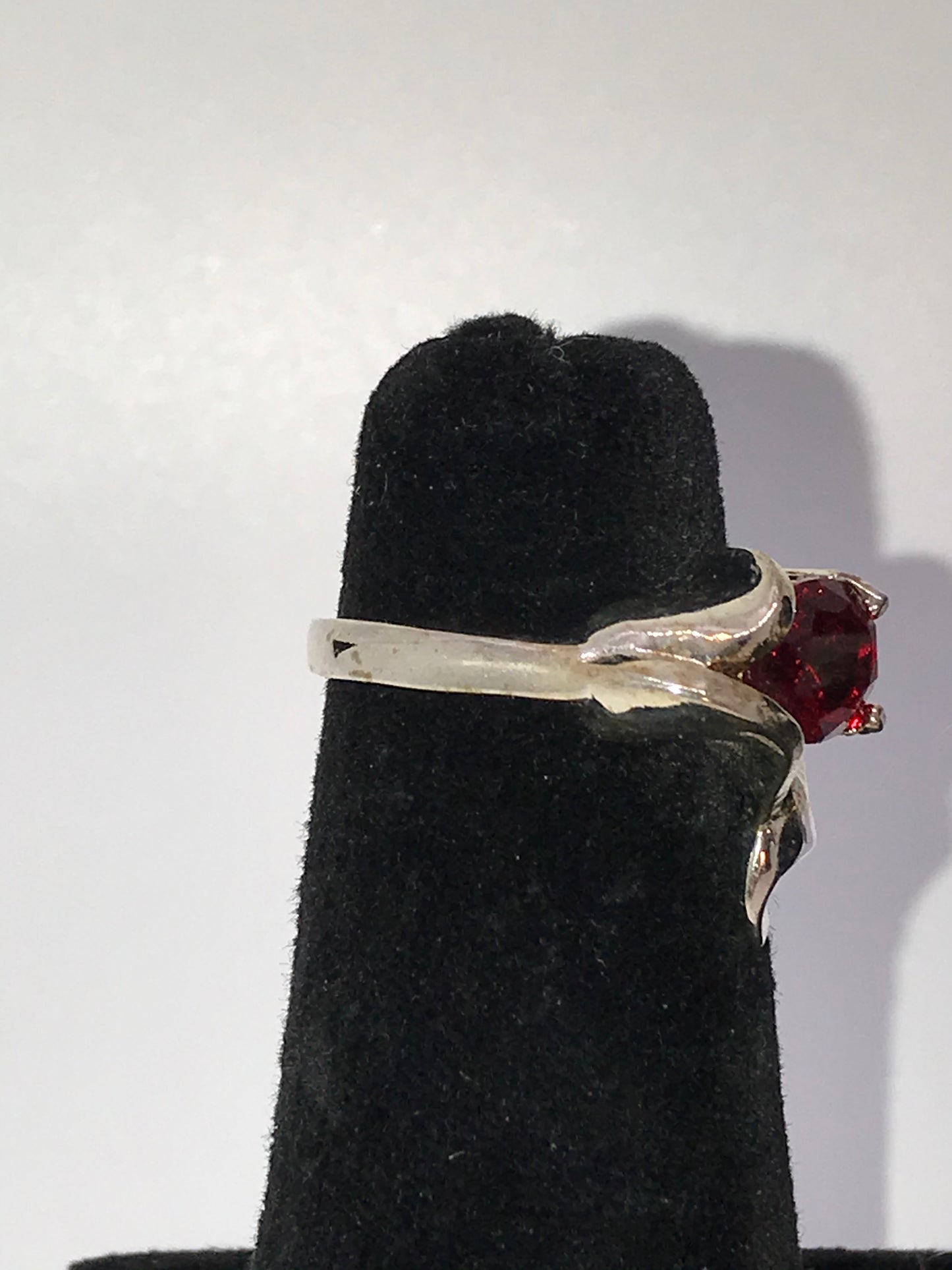 Sterling Silver Lily Ring With A Red Cz Size 8