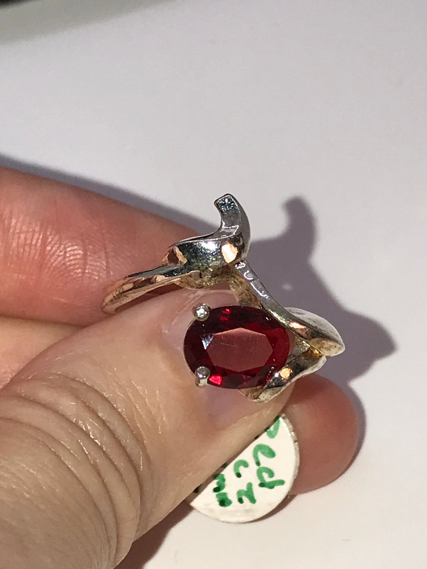 Sterling Silver Lily Ring With A Red Cz Size 8