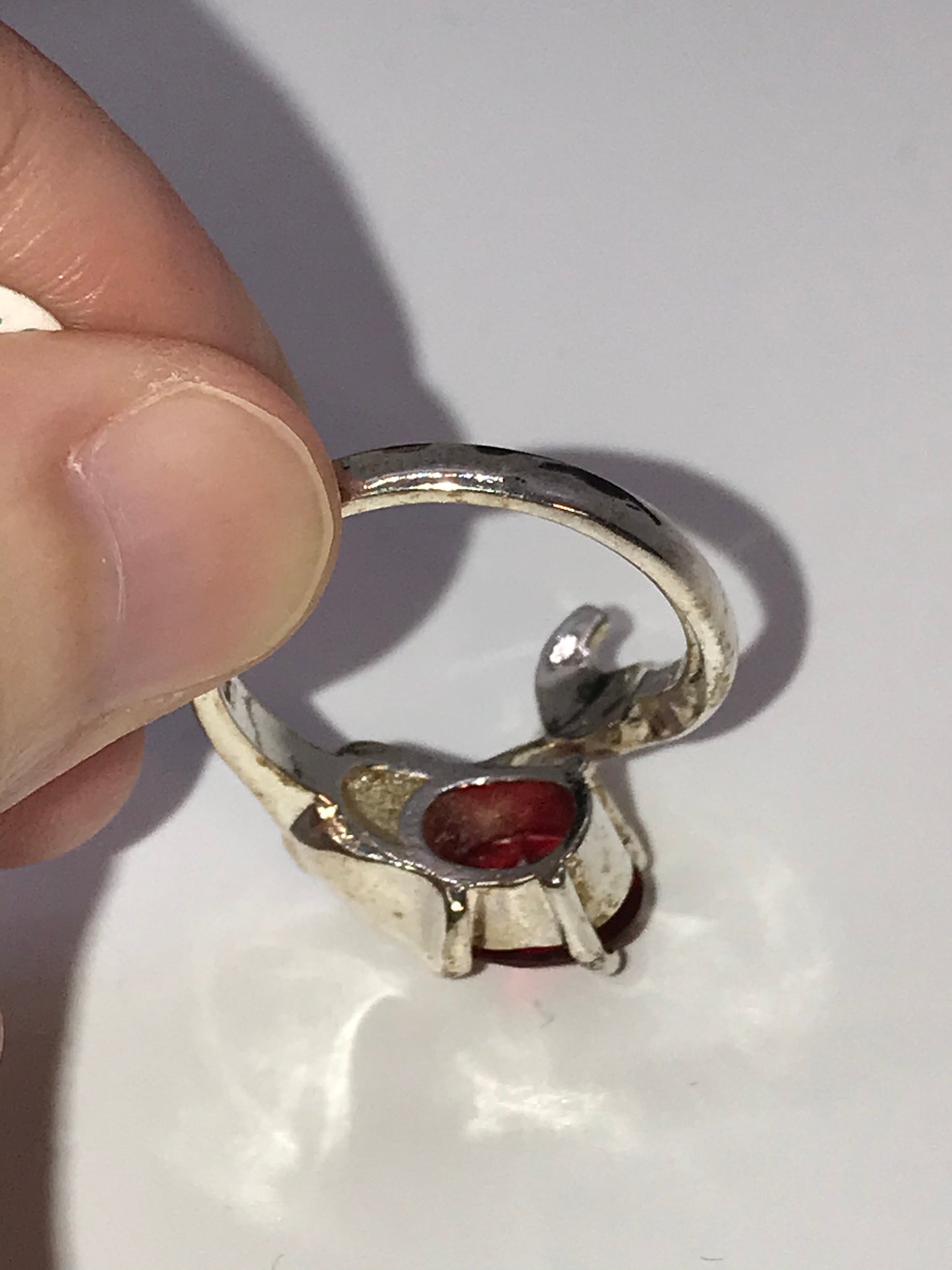 Sterling Silver Lily Ring With A Red Cz Size 8
