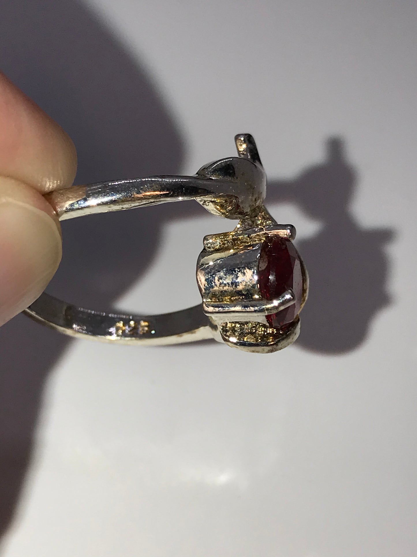 Sterling Silver Lily Ring With A Red Cz Size 8