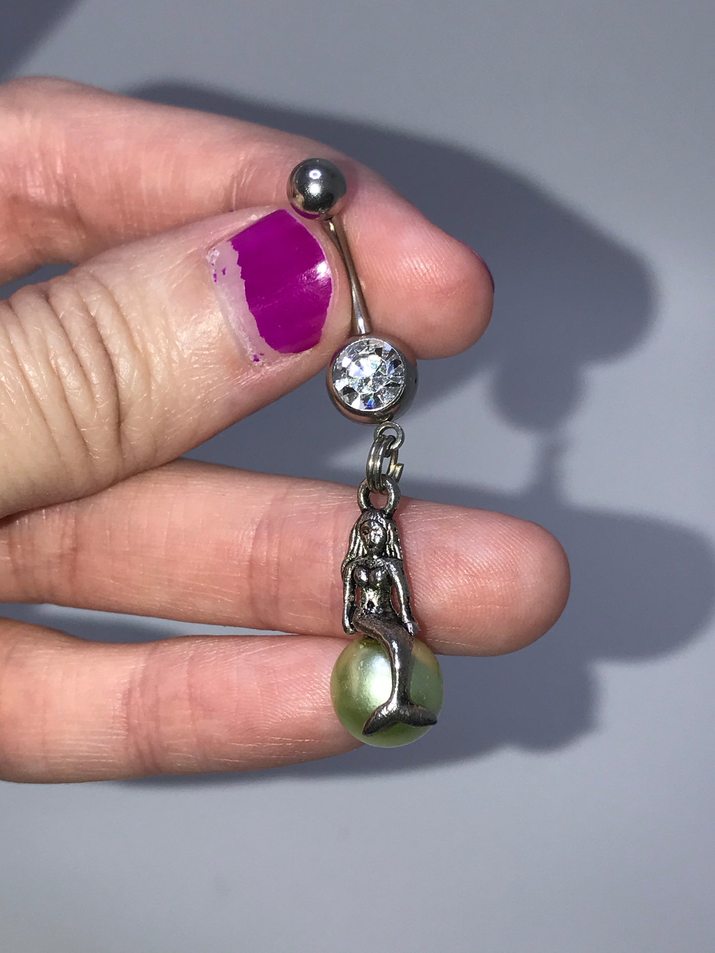 Mermaid on Green Pearl Dangle Belly Ring