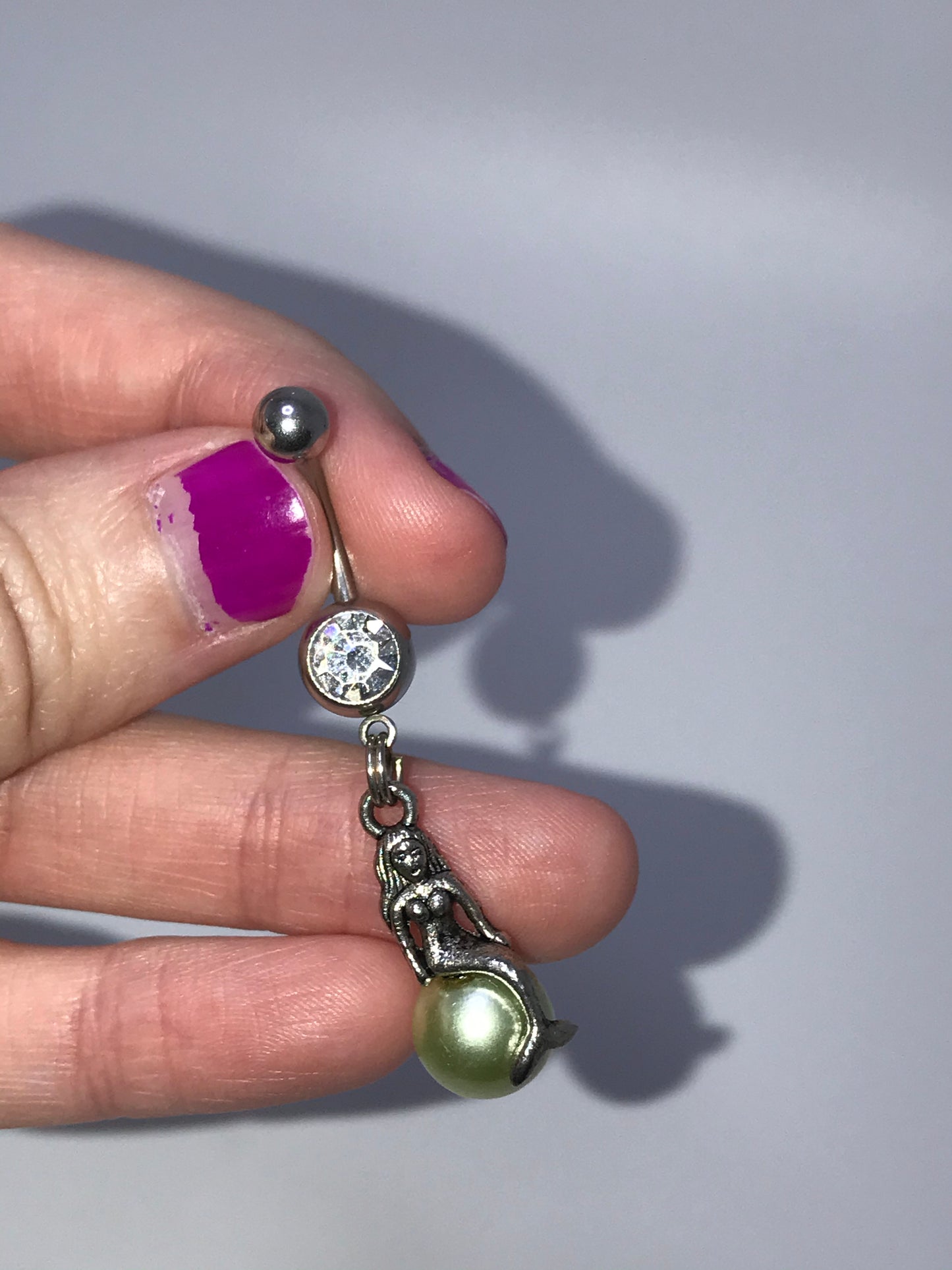 Mermaid on Green Pearl Dangle Belly Ring