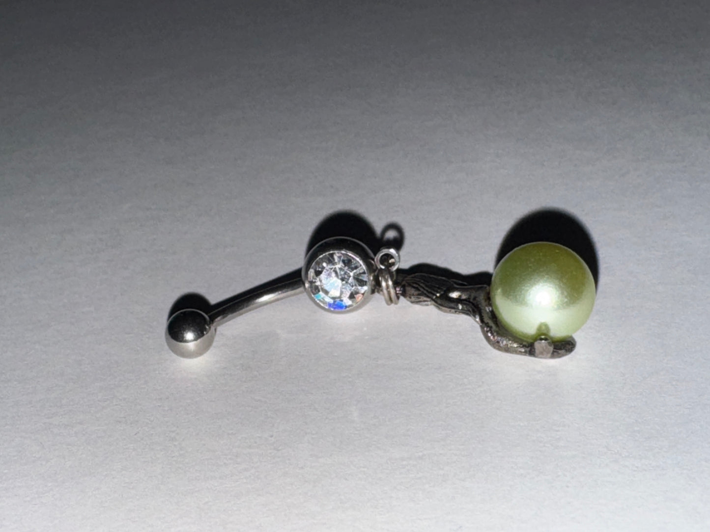 Mermaid on Green Pearl Dangle Belly Ring