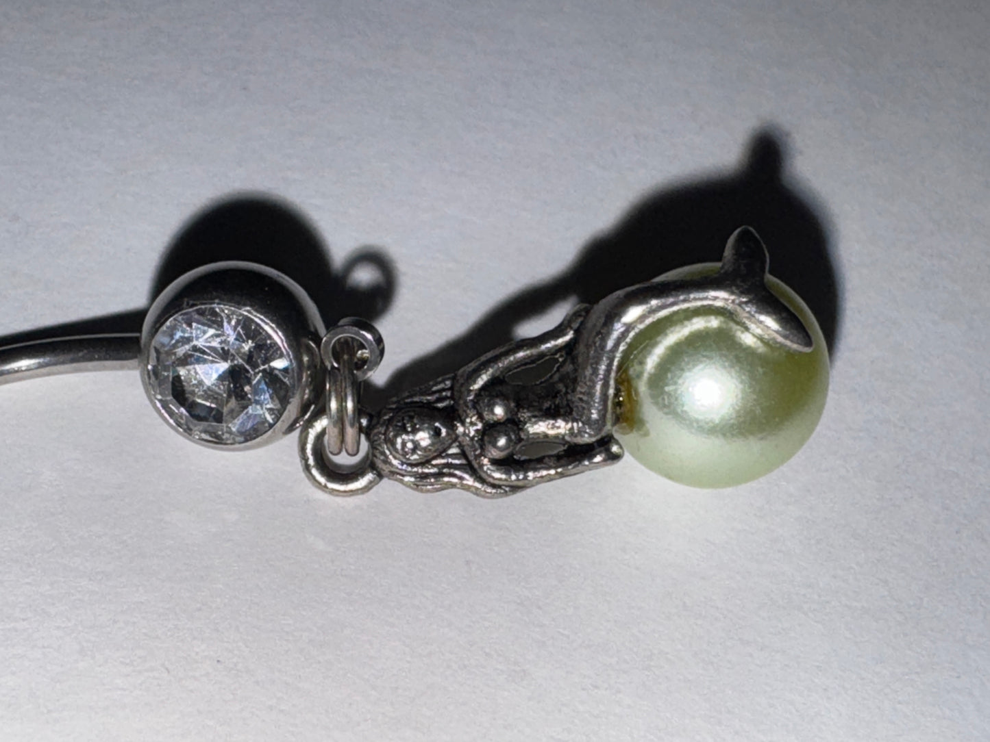 Mermaid on Green Pearl Dangle Belly Ring