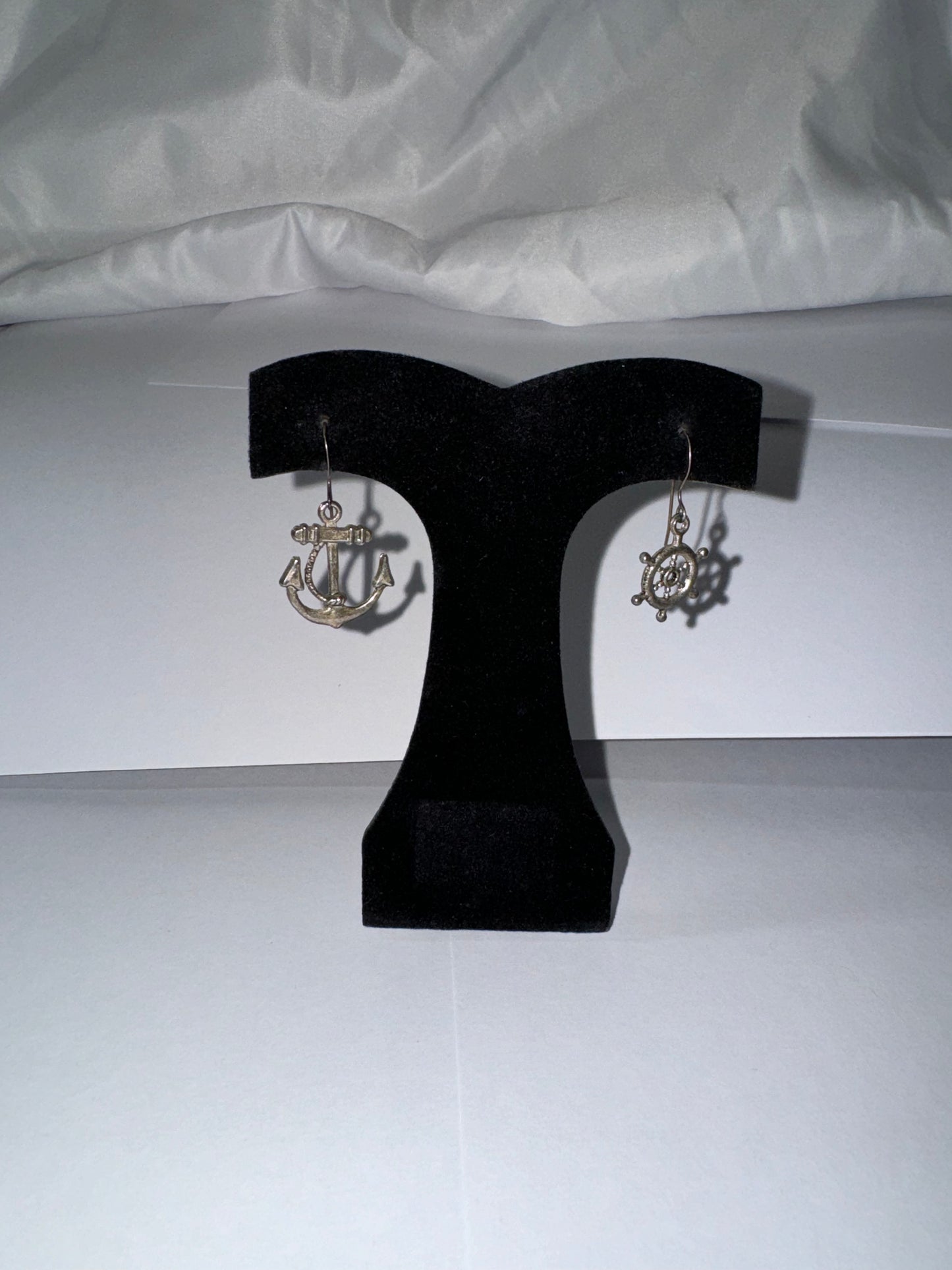 Anchor and Wheel Dangle Earrings