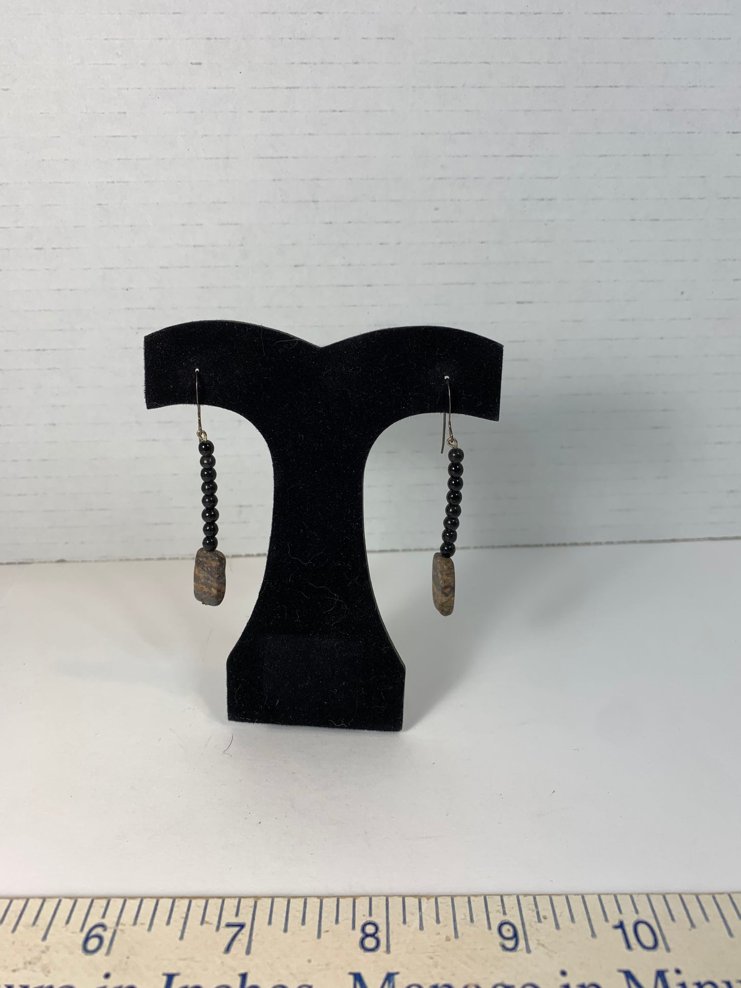 Obsidian and Marble Dangle Earrings