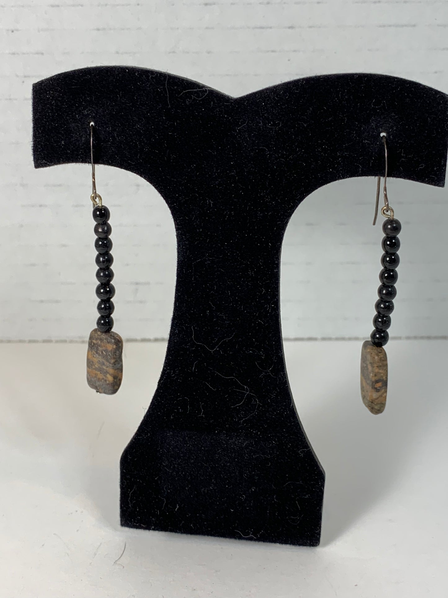 Obsidian and Marble Dangle Earrings
