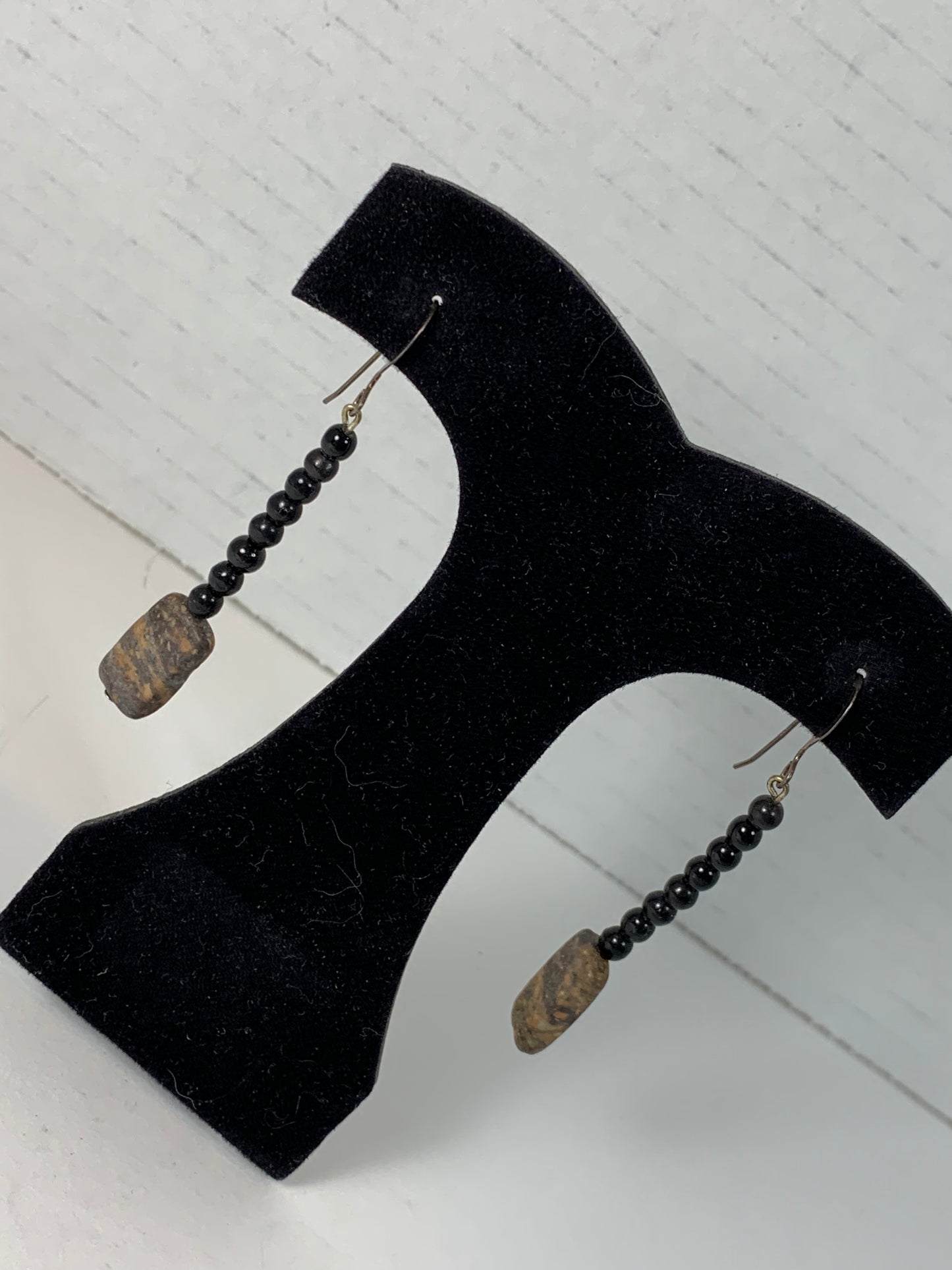 Obsidian and Marble Dangle Earrings