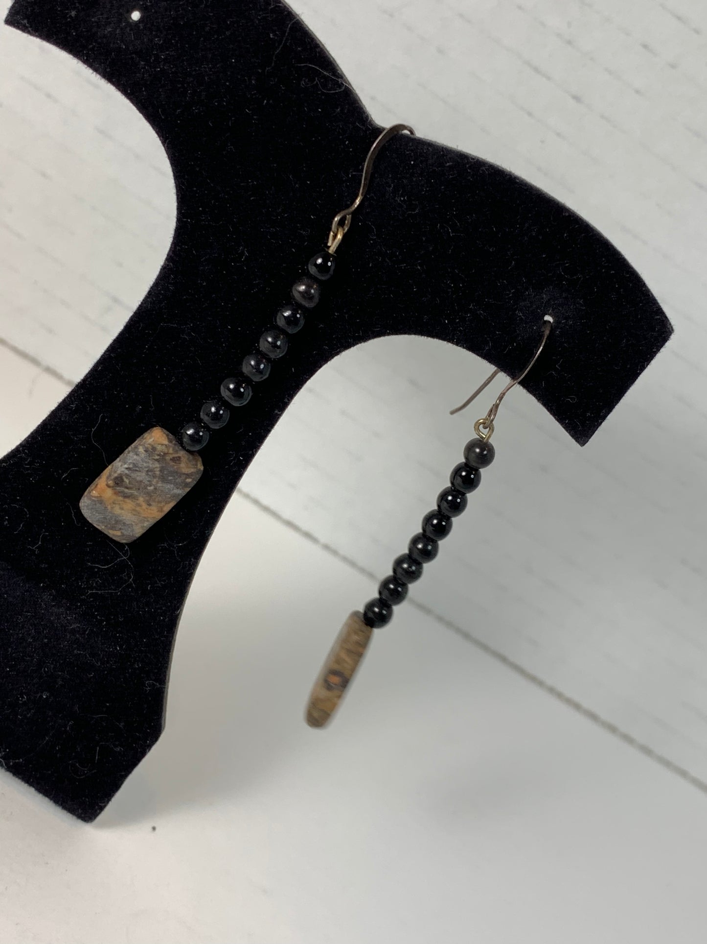 Obsidian and Marble Dangle Earrings