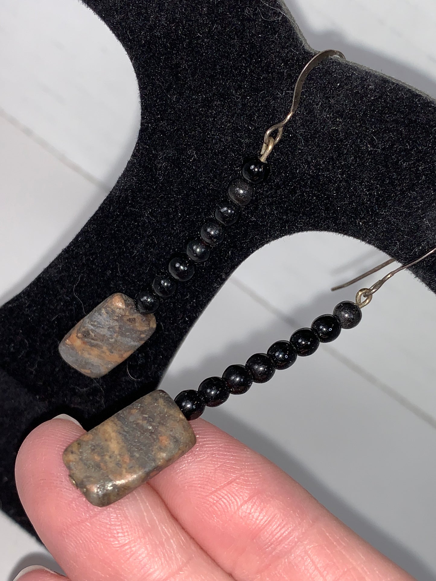 Obsidian and Marble Dangle Earrings