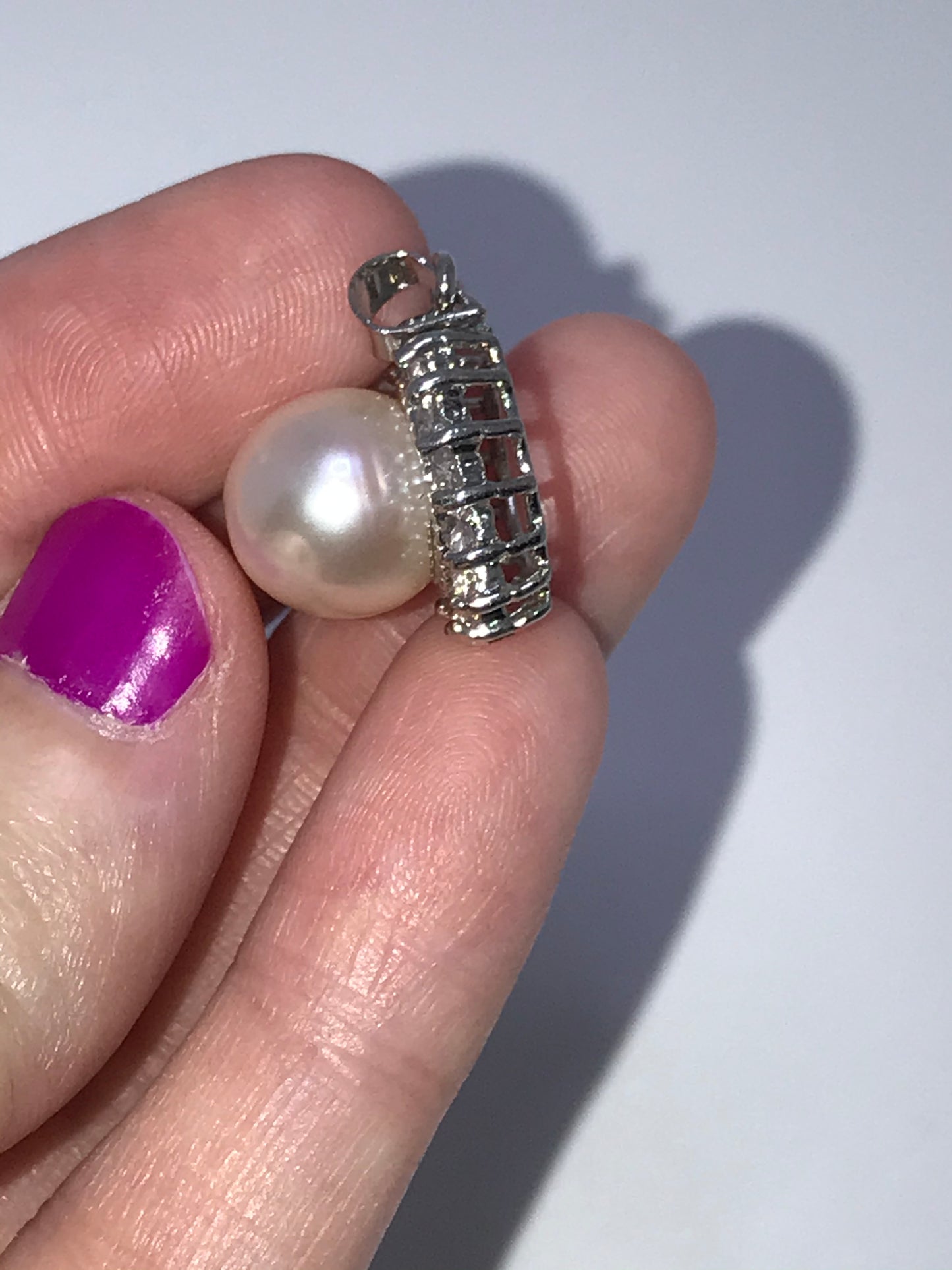3/4" Silver Orange pearl and Cubic Zirconia Pendant