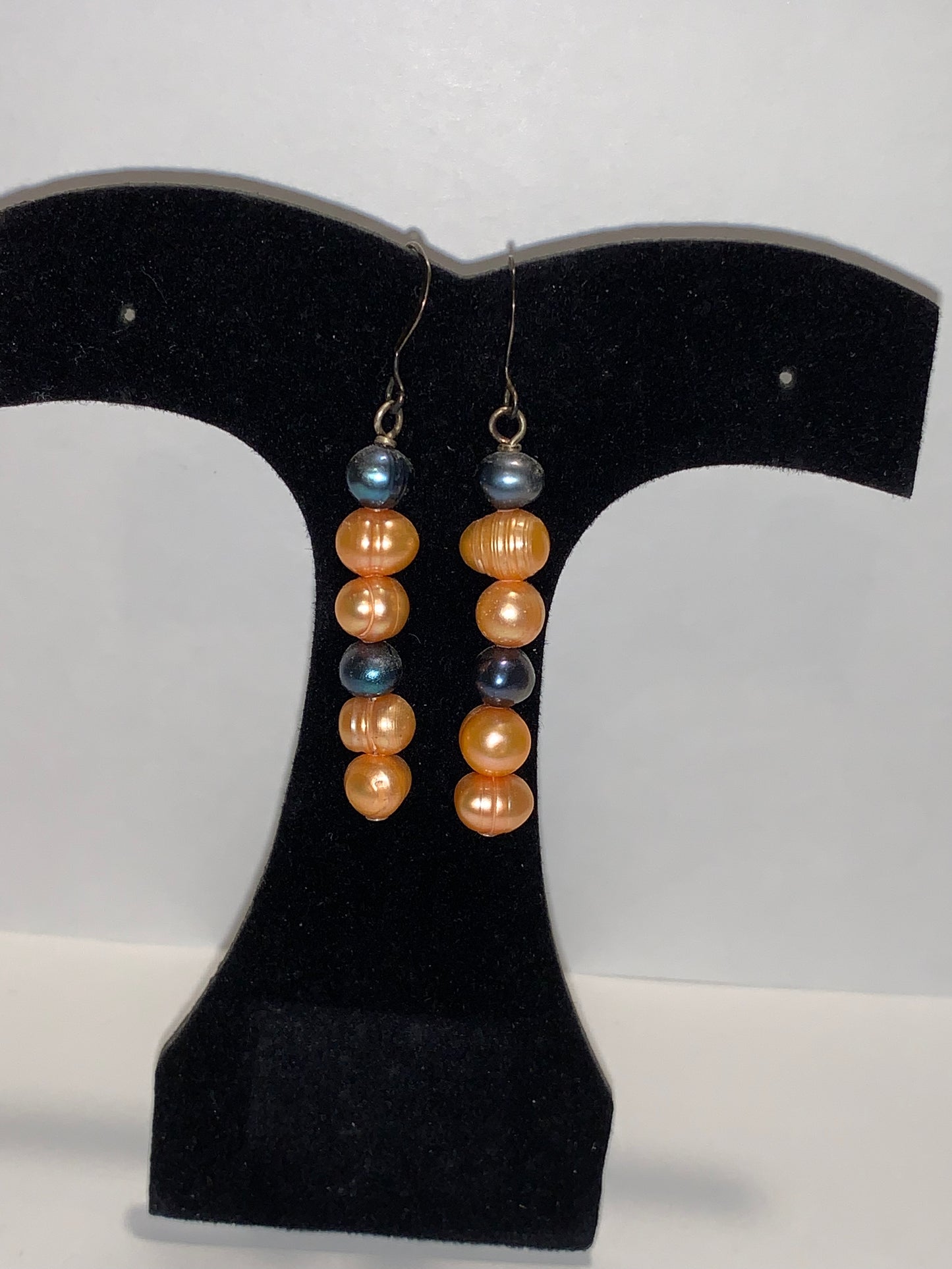 Orange and Blue Freshwater Pearl Dangle Earrings