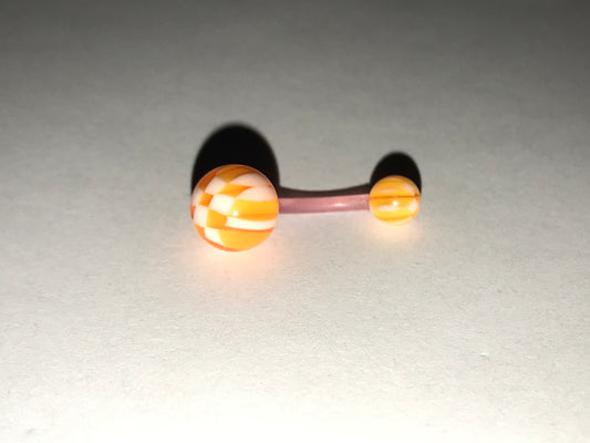 14 Gauge Orange and White Checkerboard Design Belly Ring
