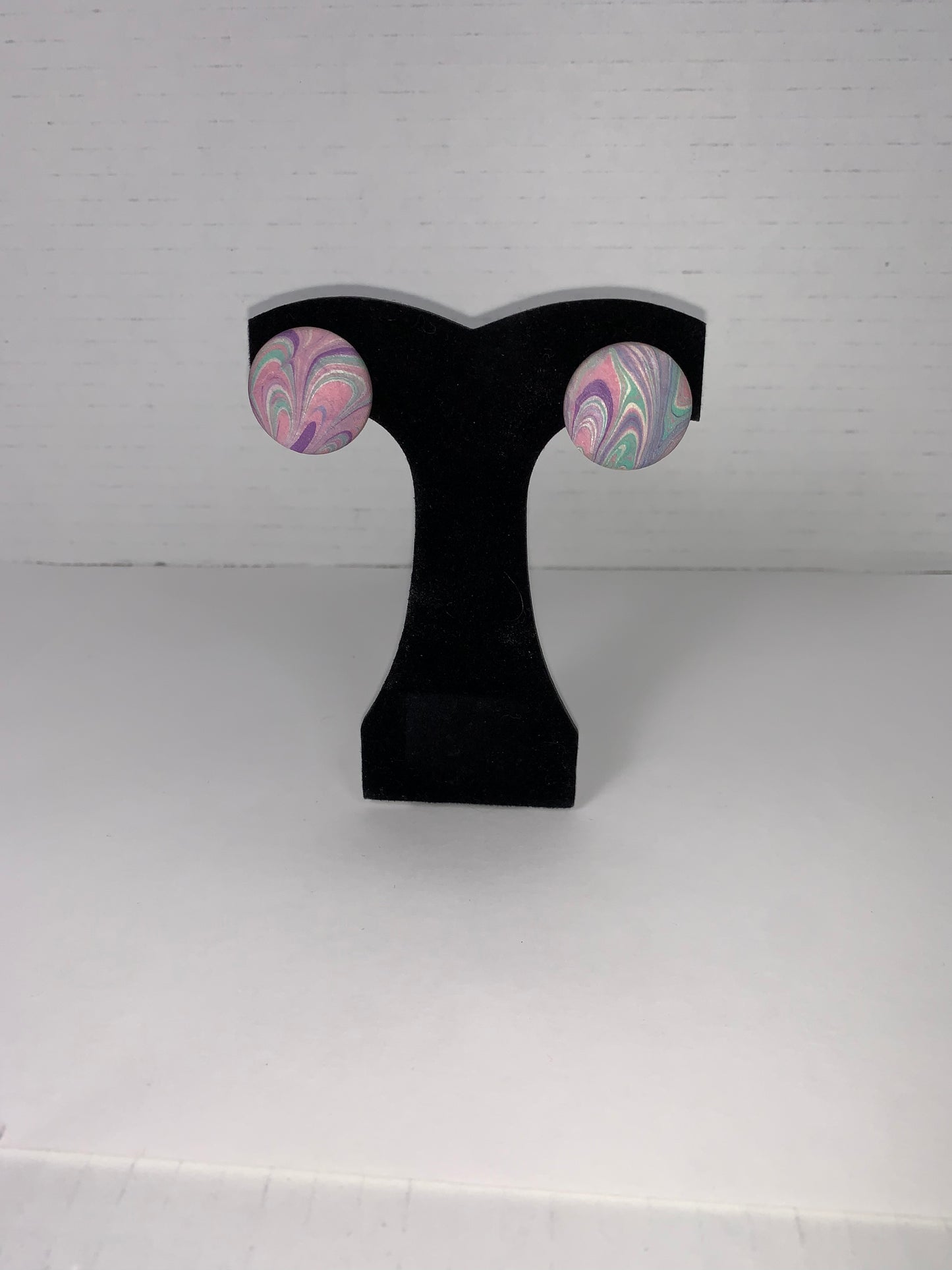 Pastel Swirl Round Fabric Button Post Earrings