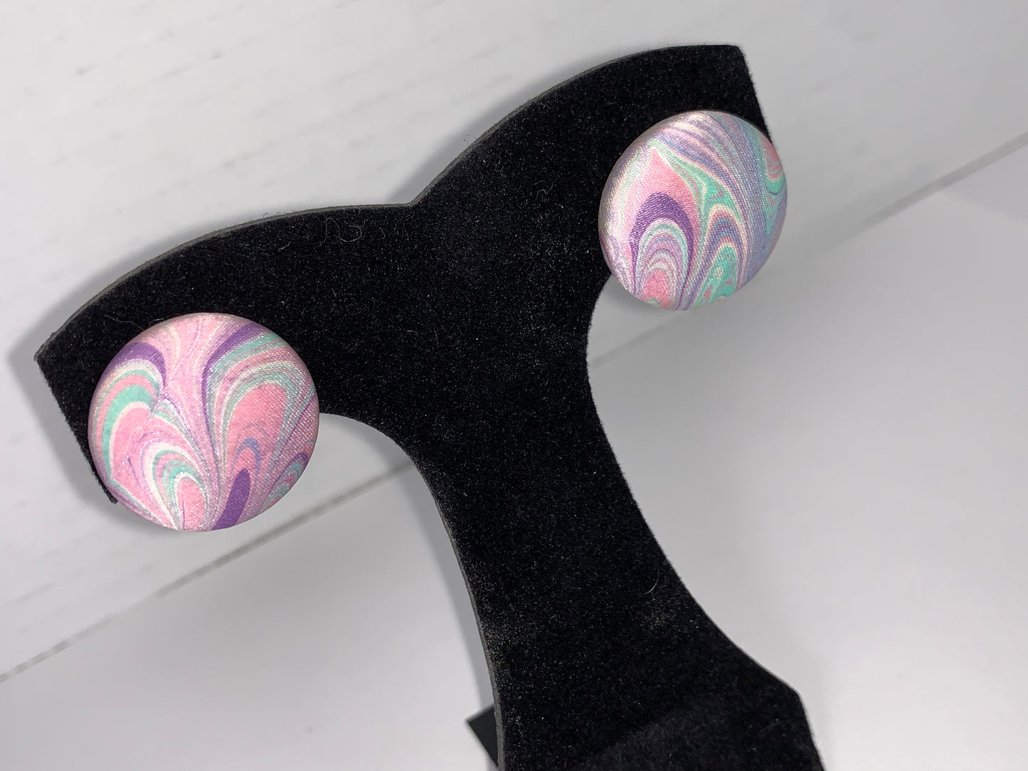 Pastel Swirl Round Fabric Button Post Earrings