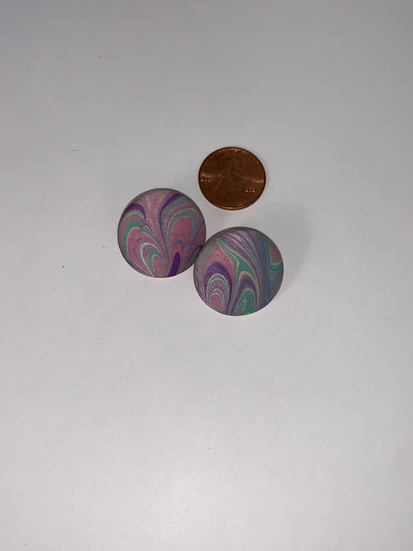 Pastel Swirl Round Fabric Button Post Earrings