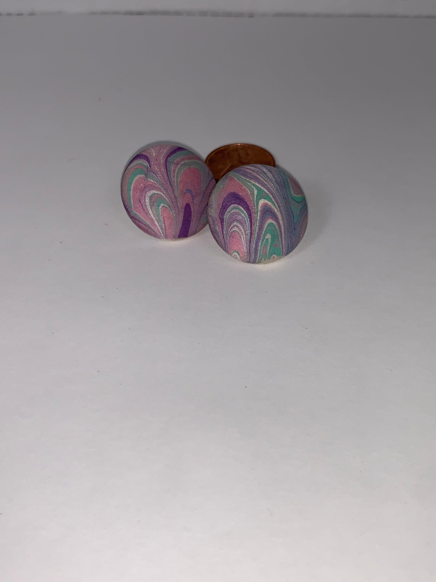 Pastel Swirl Round Fabric Button Post Earrings