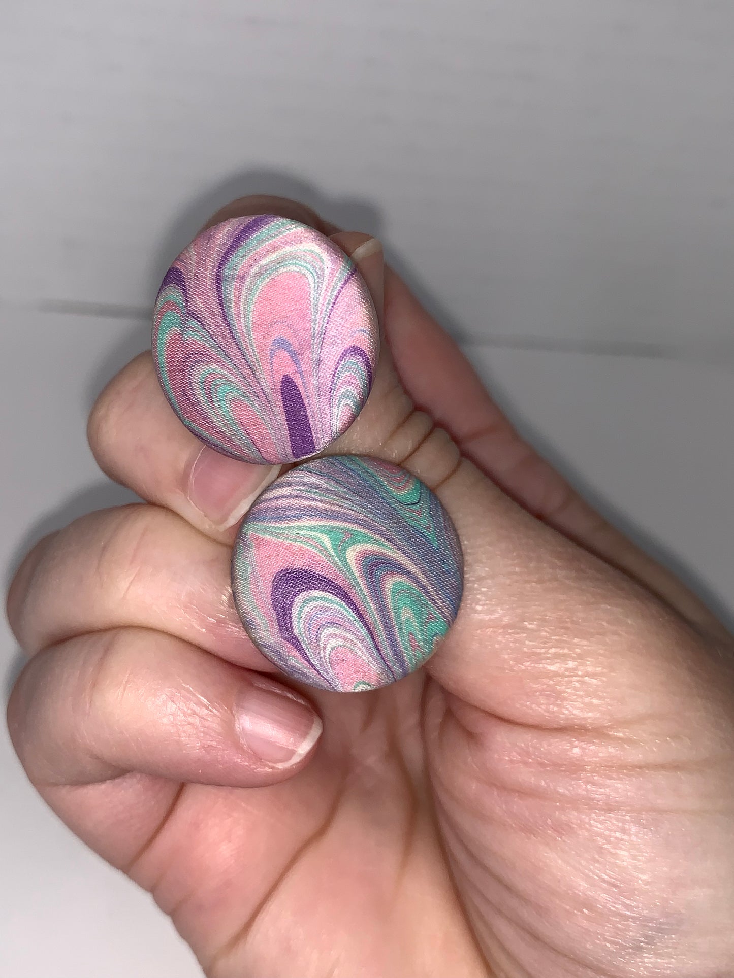 Pastel Swirl Round Fabric Button Post Earrings