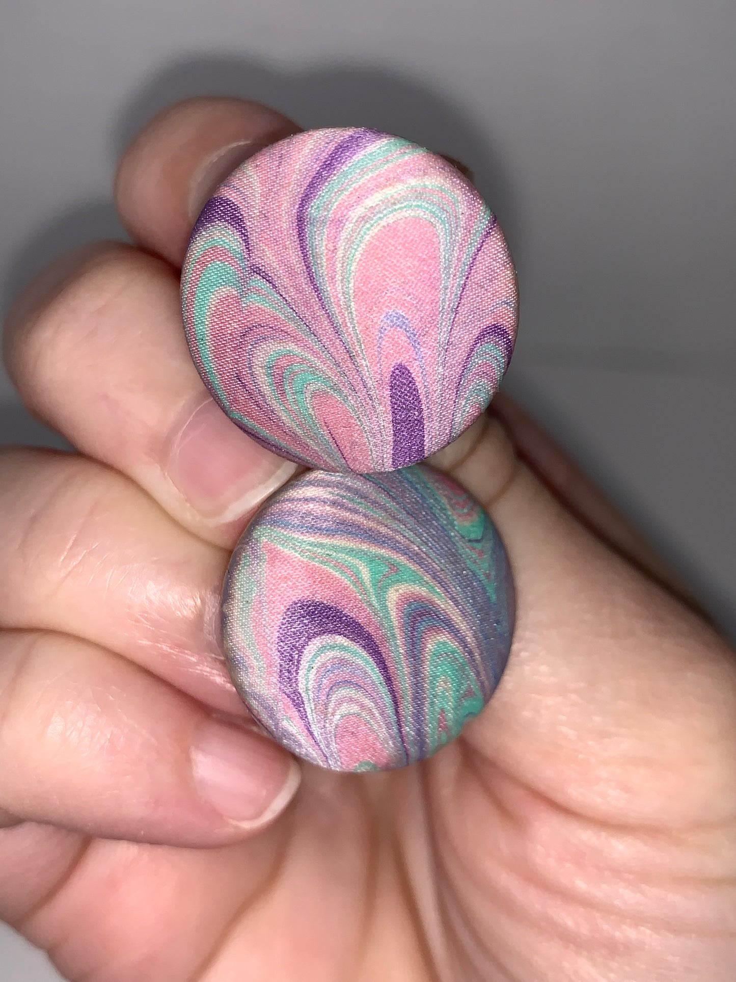 Pastel Swirl Round Fabric Button Post Earrings