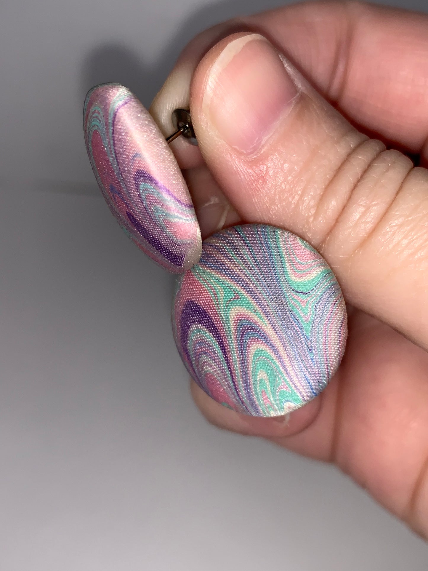Pastel Swirl Round Fabric Button Post Earrings