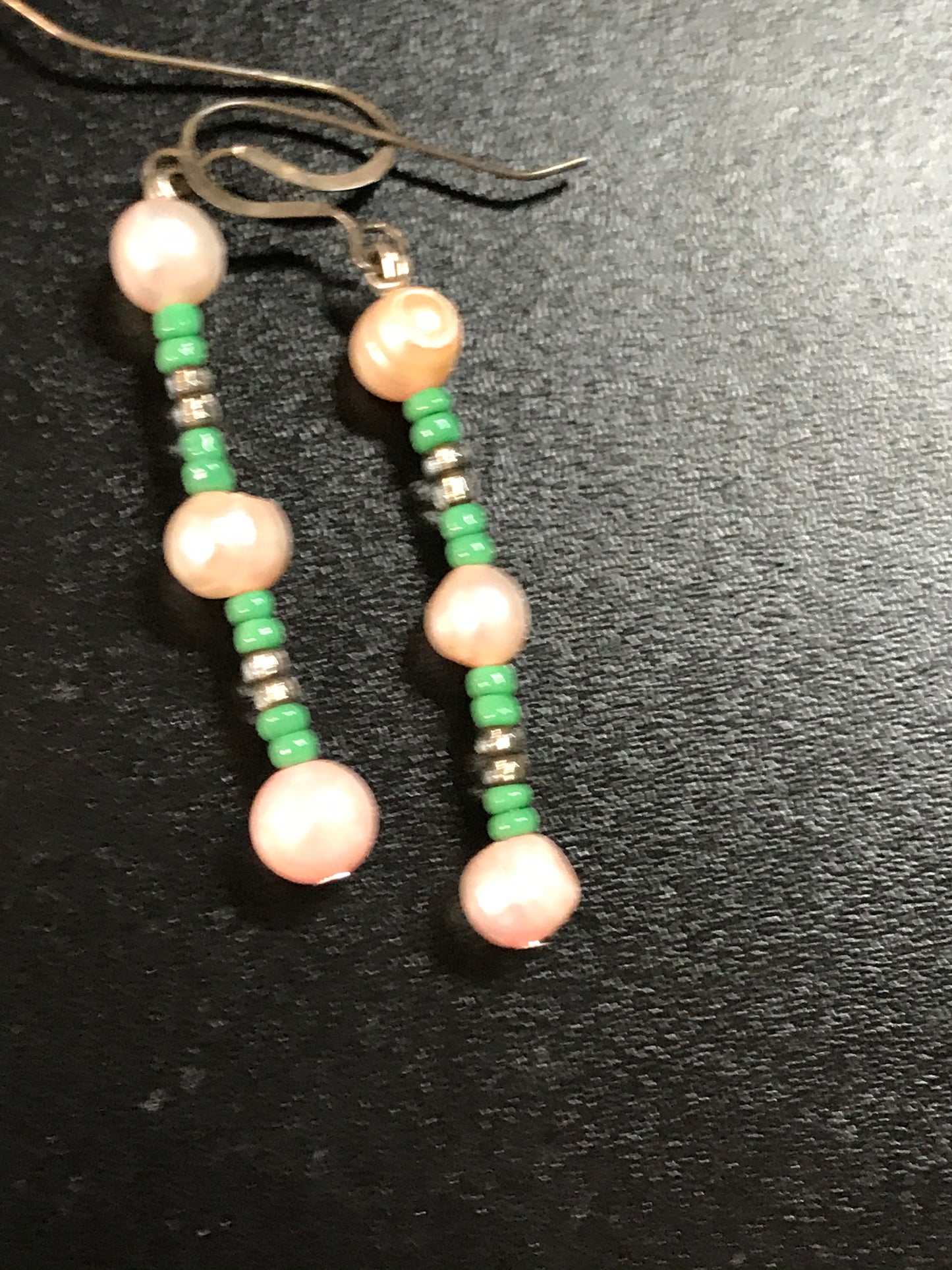 Peach Pearl and Seed Bead Earrings